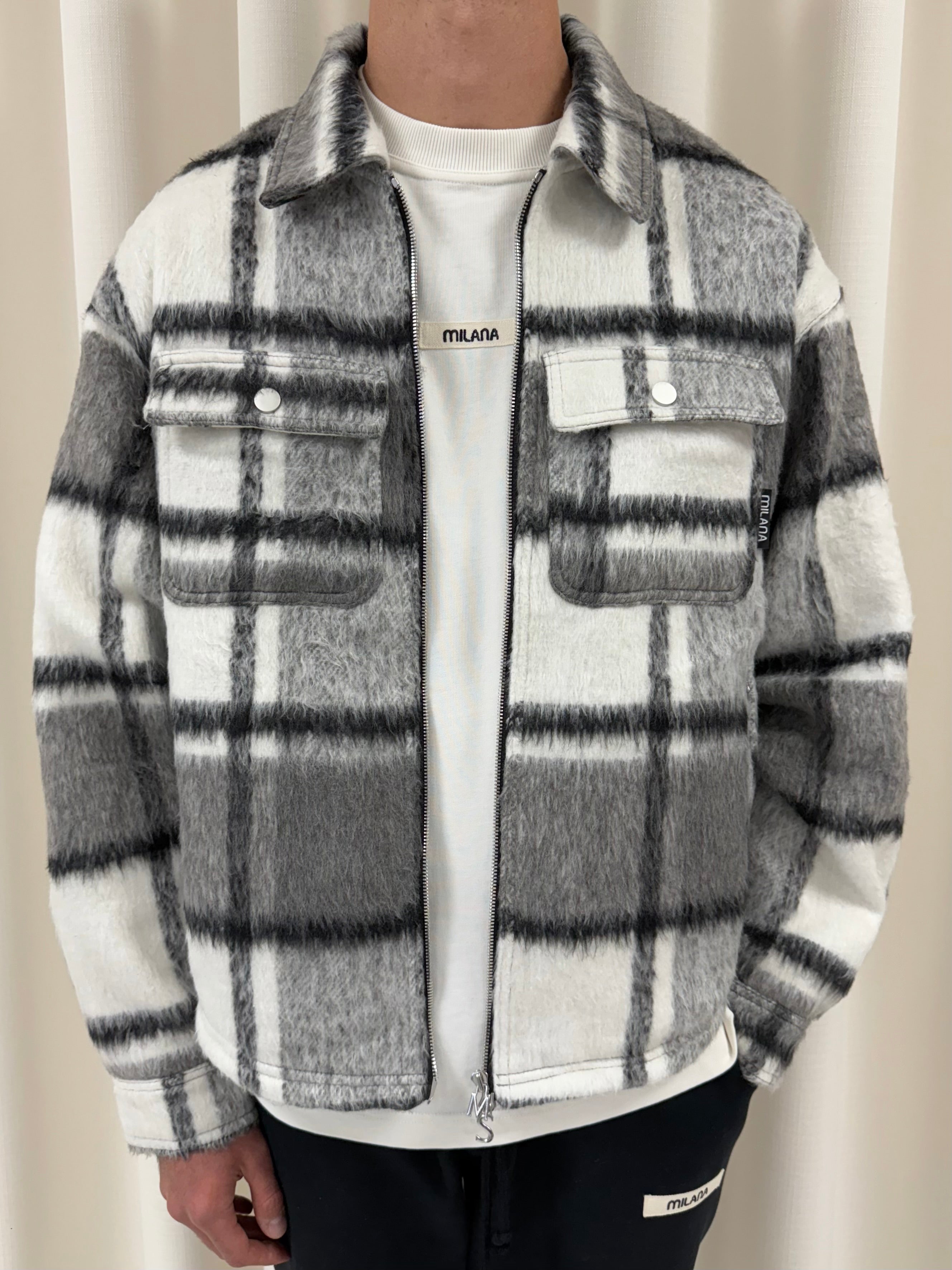 Charcoal Check Flannel Trucker Jacket.