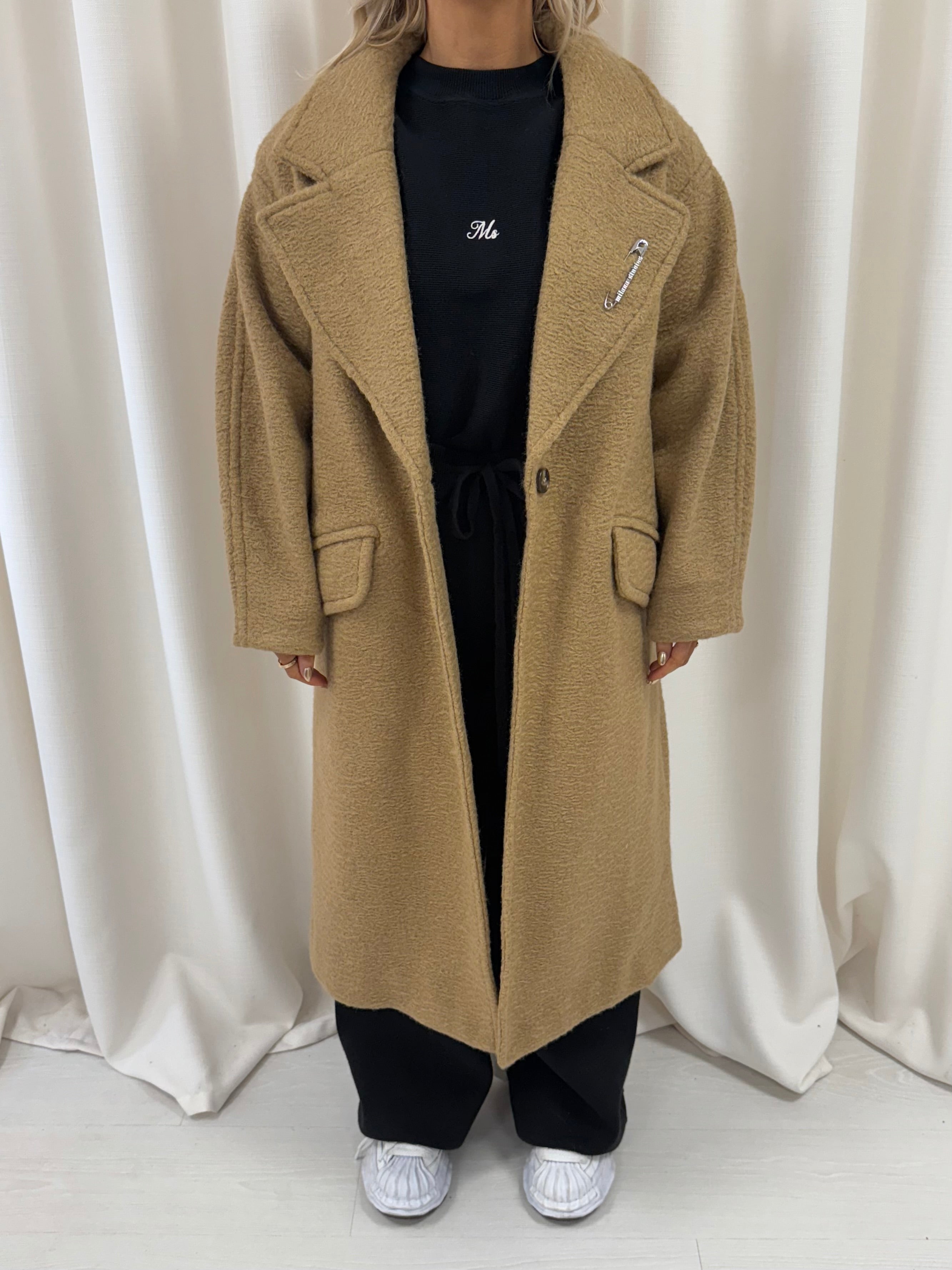 Camel Knit Textured Maxi Coat.