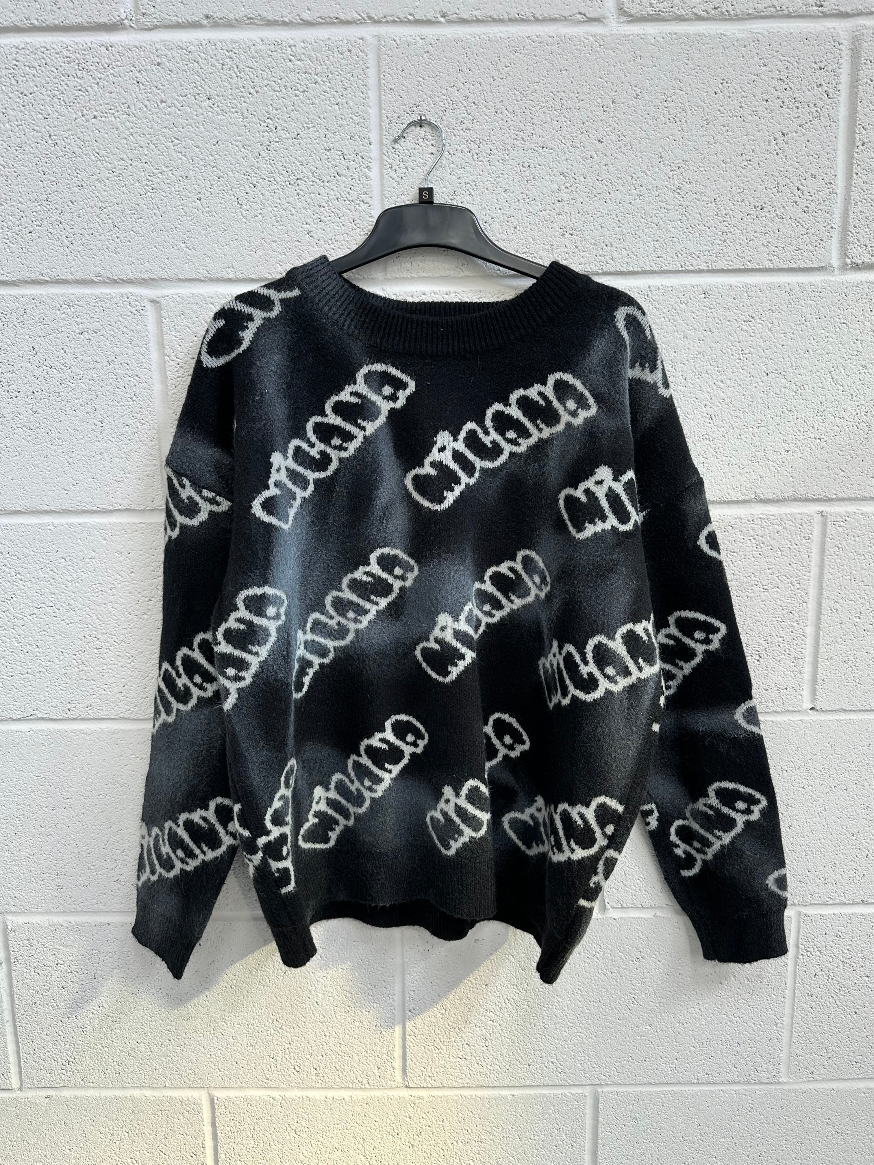 #M18 Black Bubble Spray Out Knitted Sweatshirt.