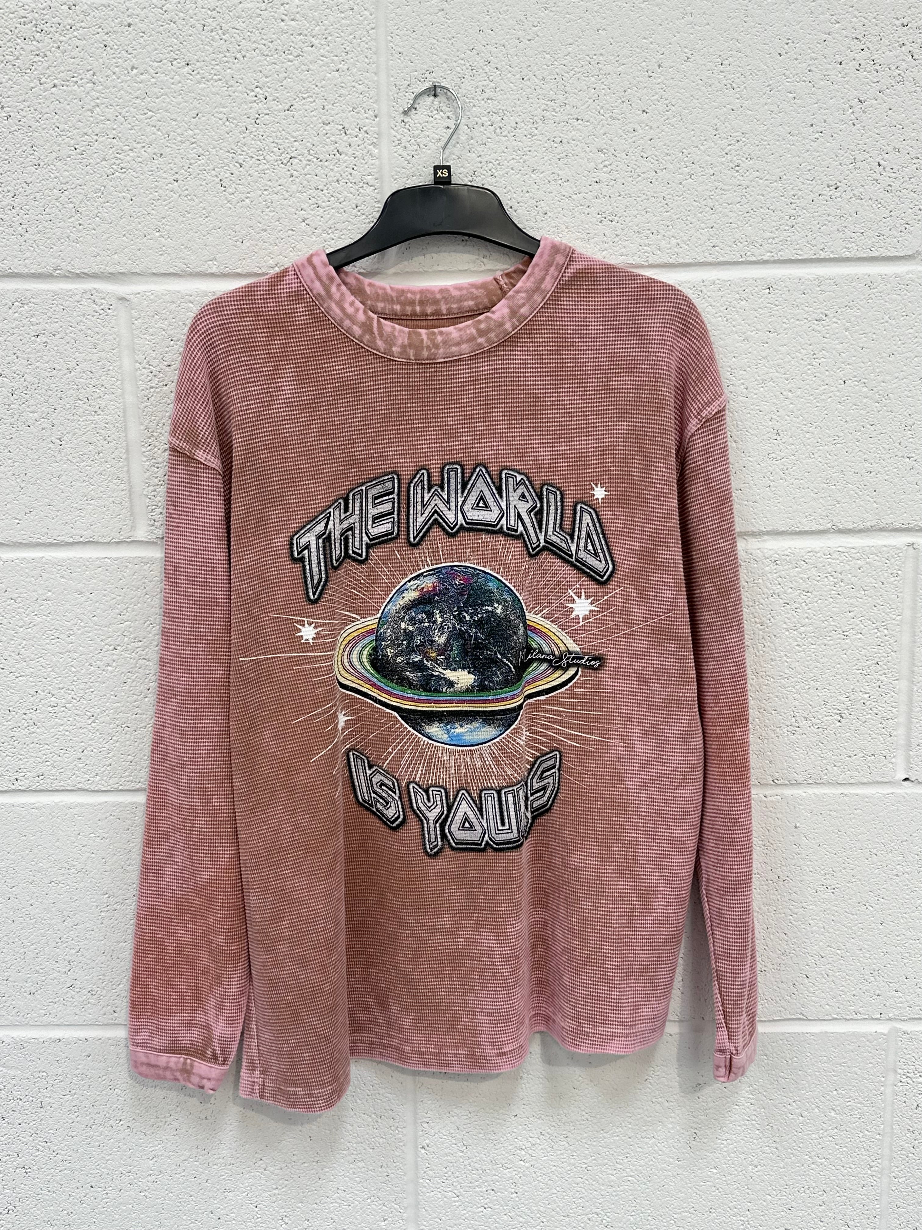 #K27 Washed Baby Pink Planet Waffle Heavyweight Long Sleeve.