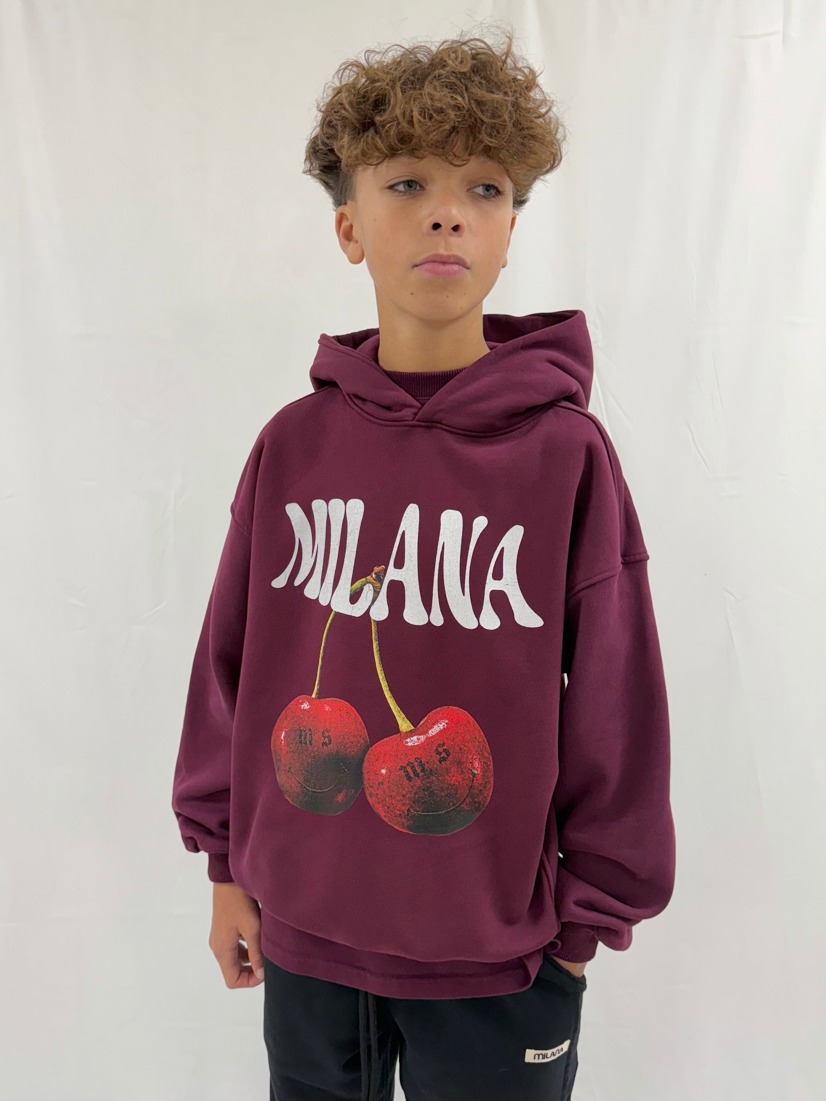 Deep Burgundy Cherry Kids Hoodie.