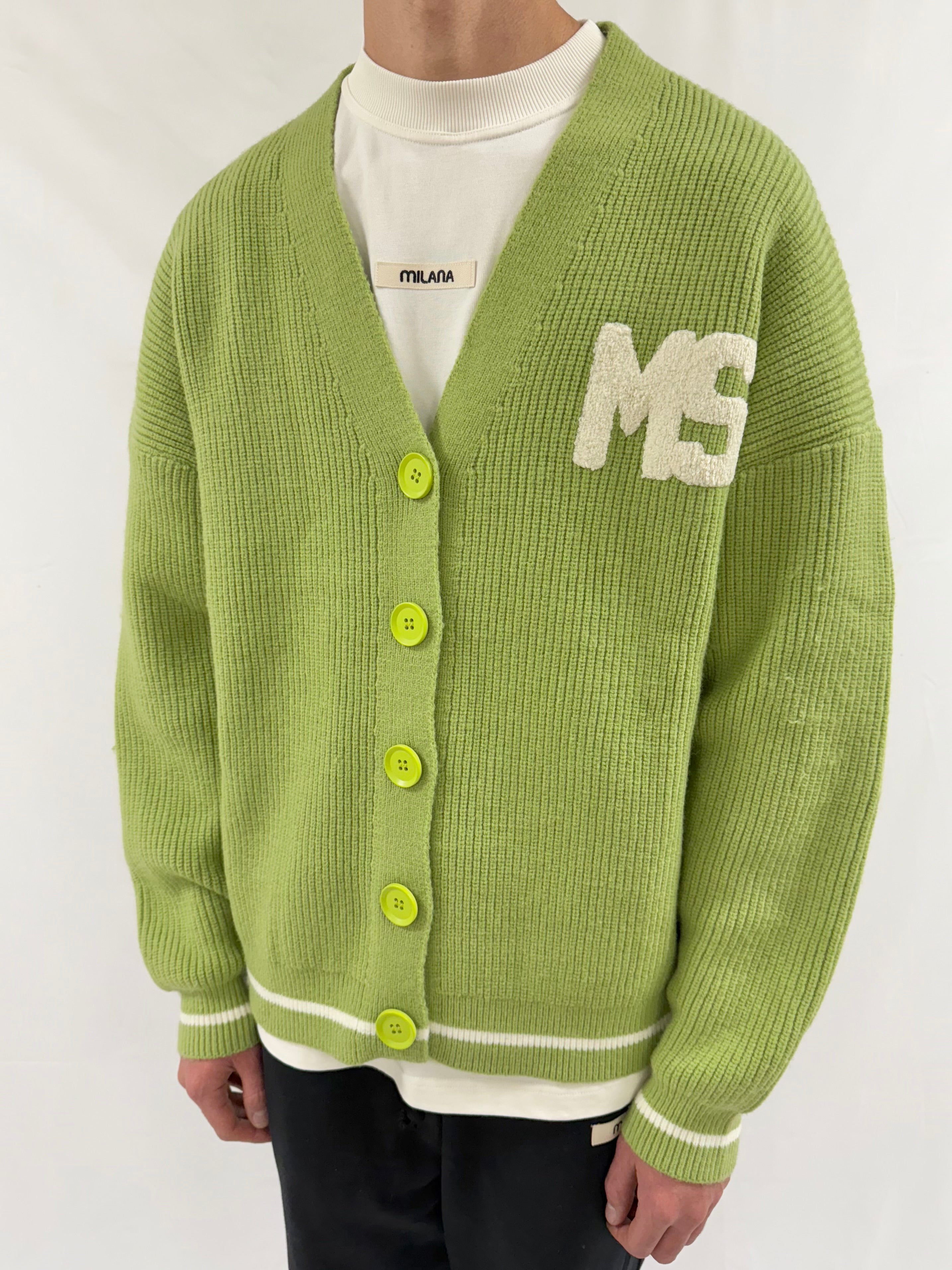 Green MS Heavyweight Knitted Cardigan.