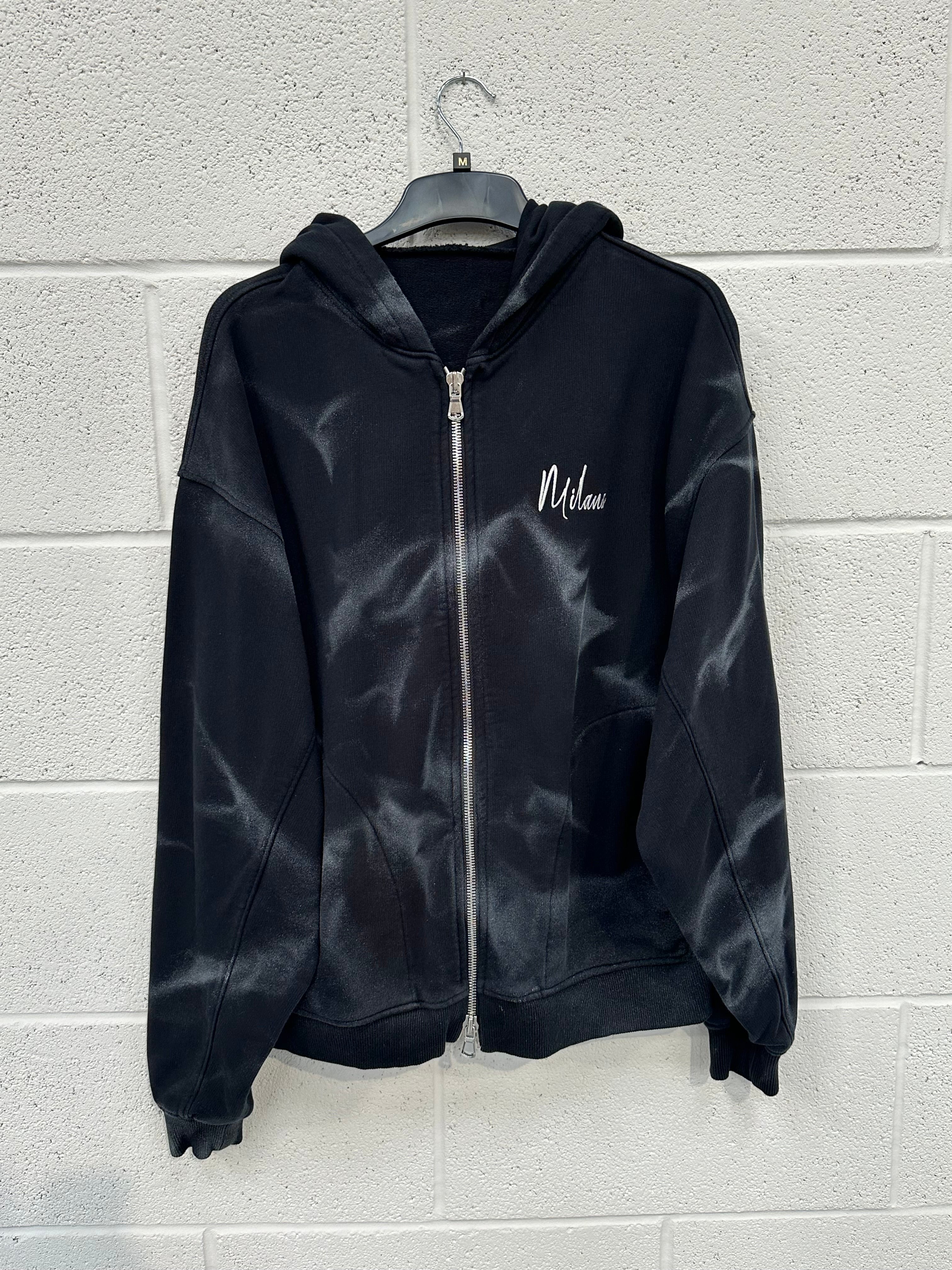 #M5 Black Spray Out Essential Heavyweight Zip Hoodie.