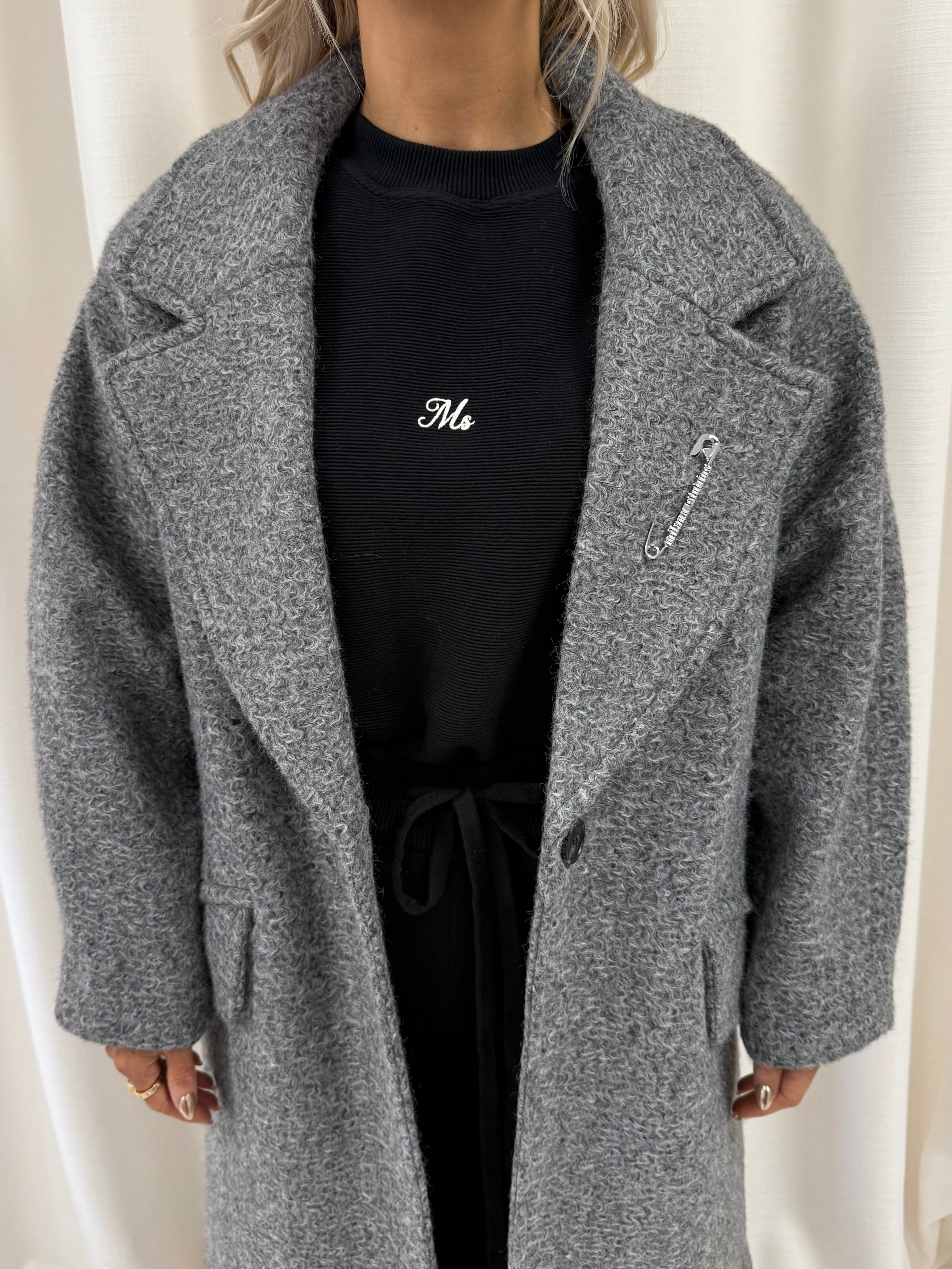 Grey Marl Knit Textured Maxi Coat.