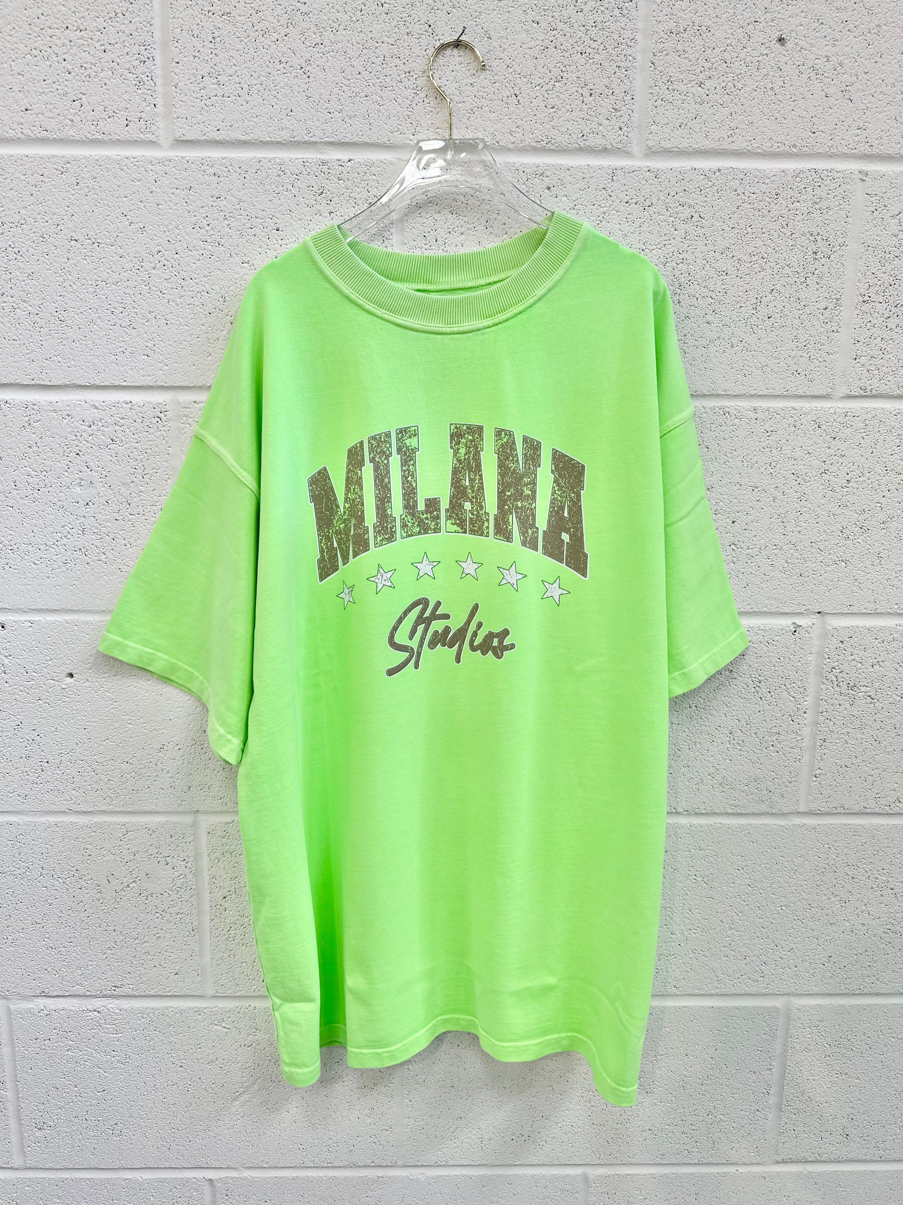 #F6 Washed Neon Green Heavyweight T-shirt.