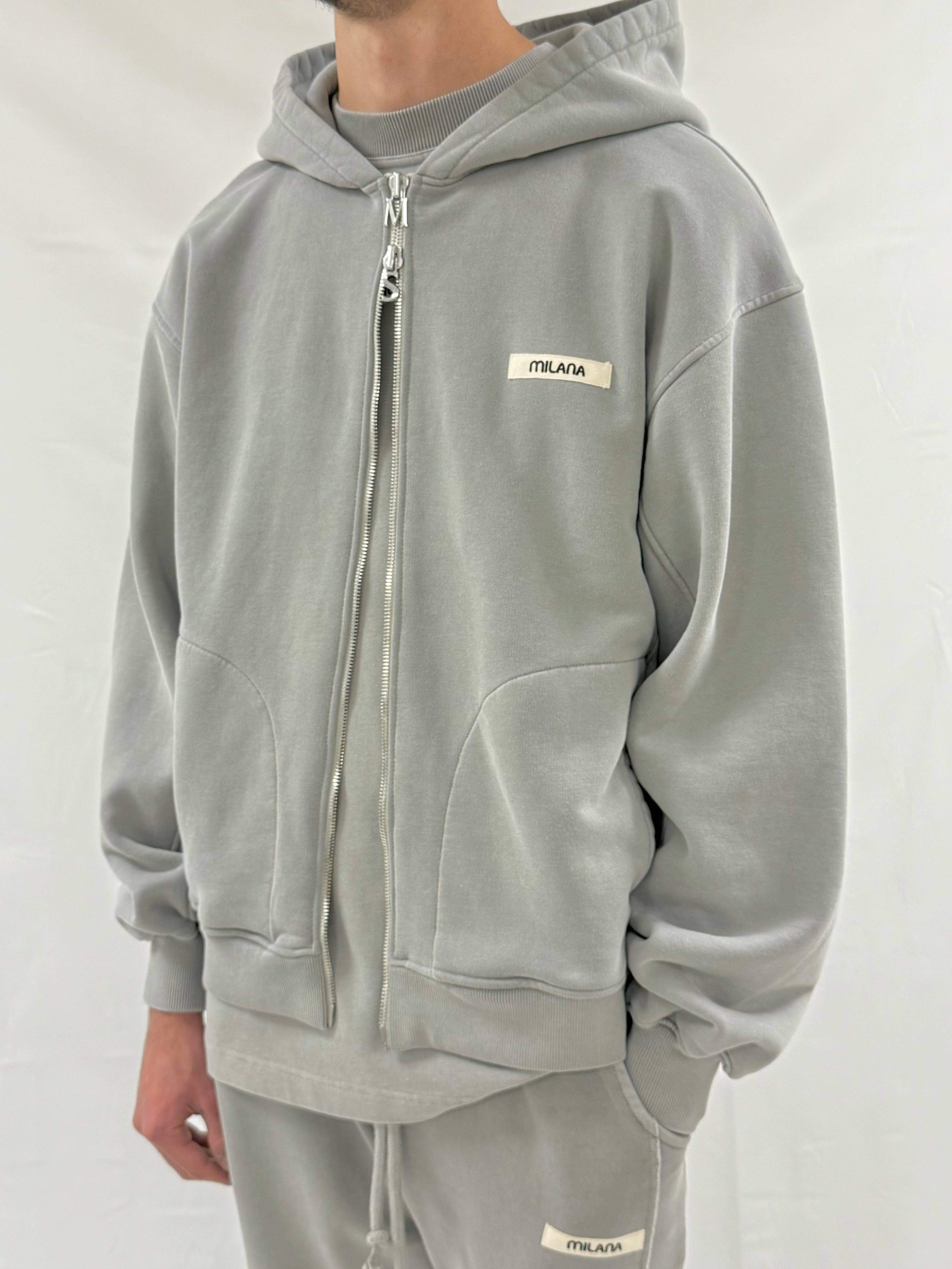 Washed Ash Grey Core Heavyweight Zip Hoodie.