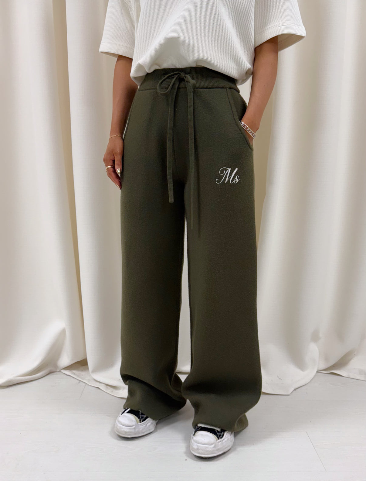 Khaki Green MS Knitted Wide Sweatpants.