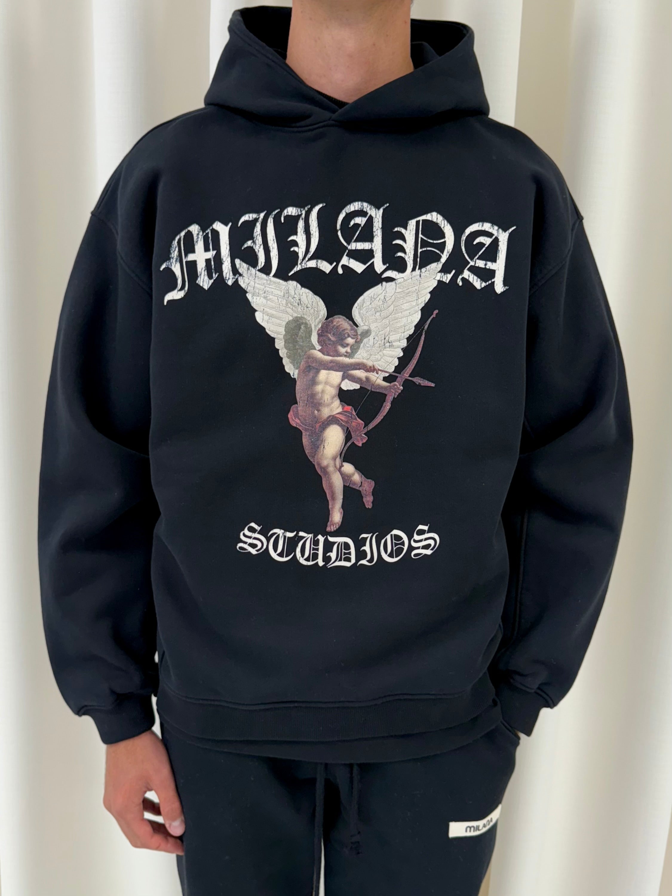Black Vintage Cherub Heavyweight Hoodie.