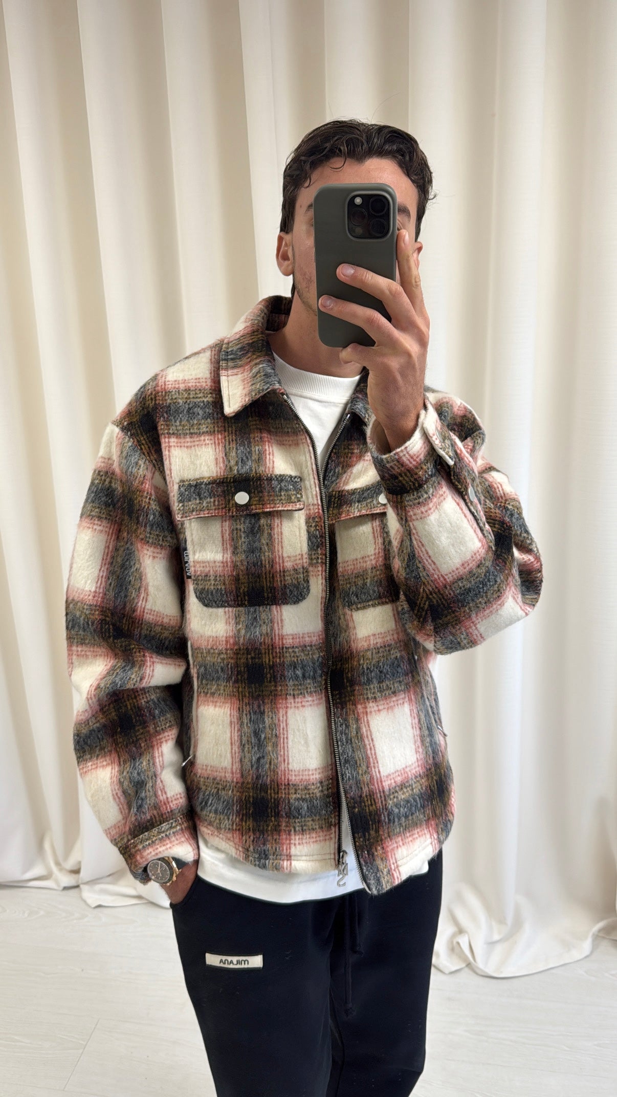 Rust Check Flannel Trucker Jacket.