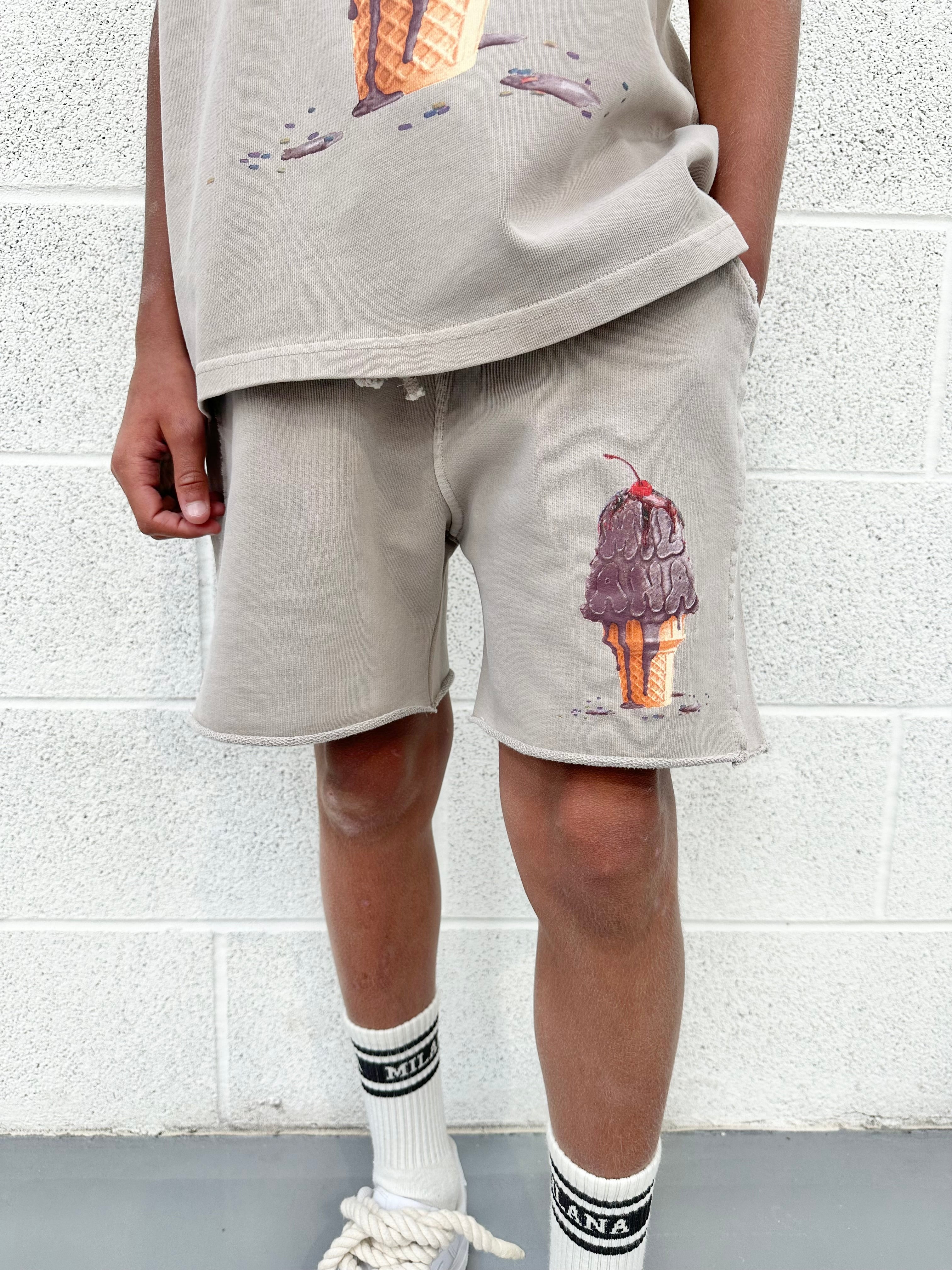 Washed Taupe Ice Cream Kids Shorts.