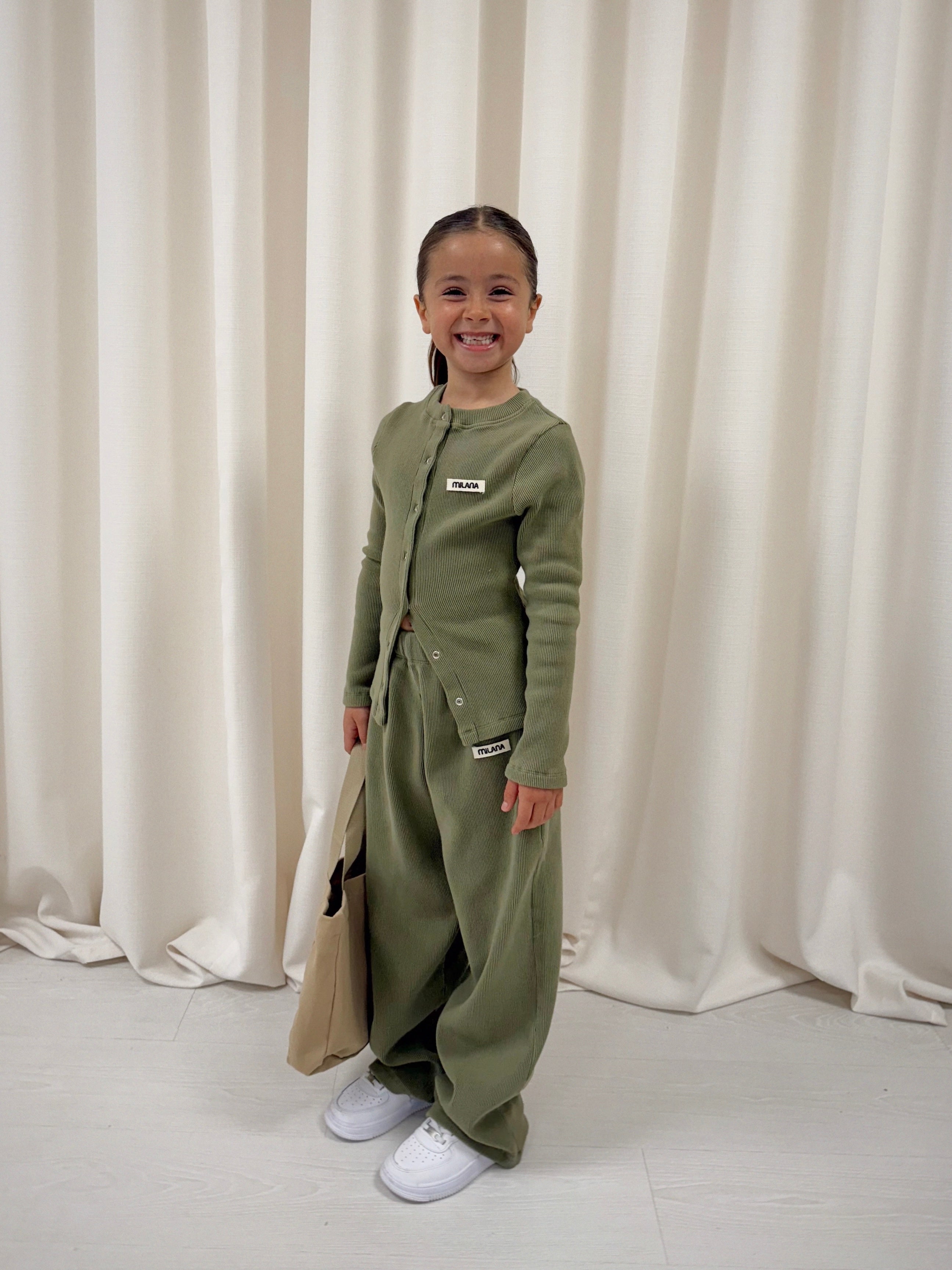 Khaki Green Core Soft Rib Kids Sweatpants.