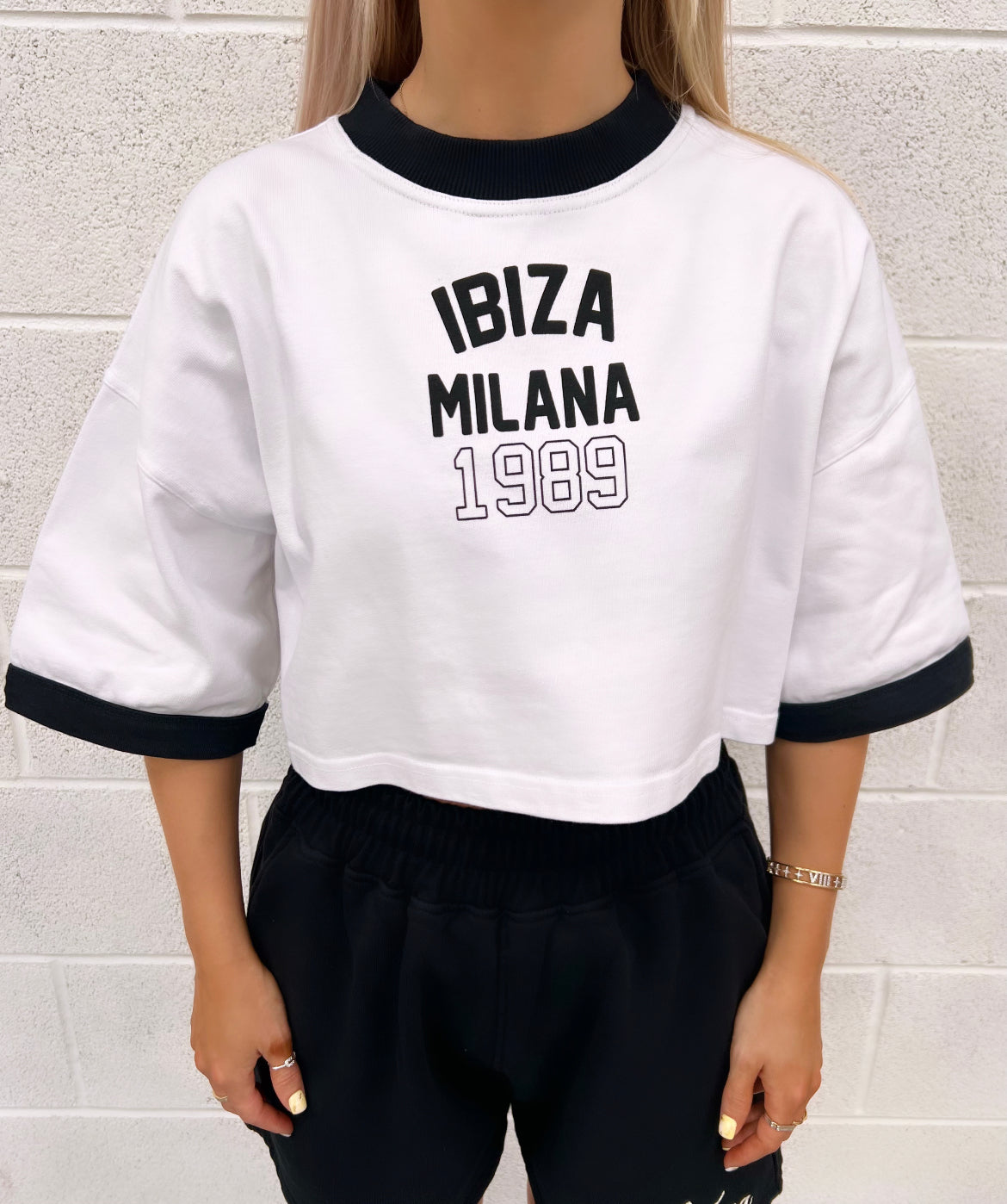 White And Black Ibiza Cropped Heavyweight T-shirt.