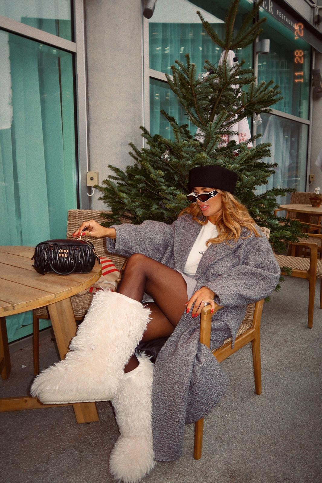 Grey Marl Knit Textured Maxi Coat.