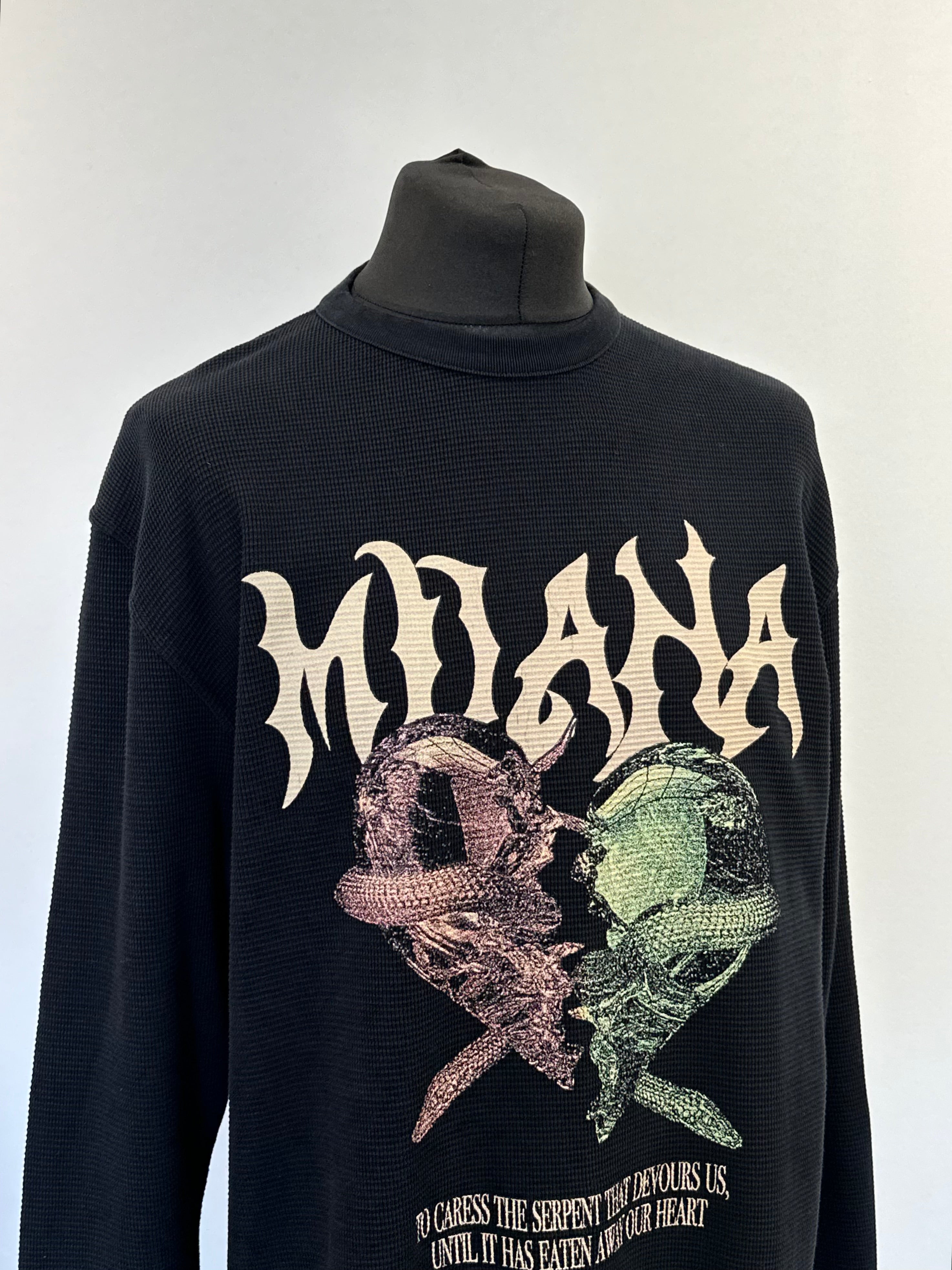 Black Serpent Waffle Heavyweight Long Sleeve T-shirt.