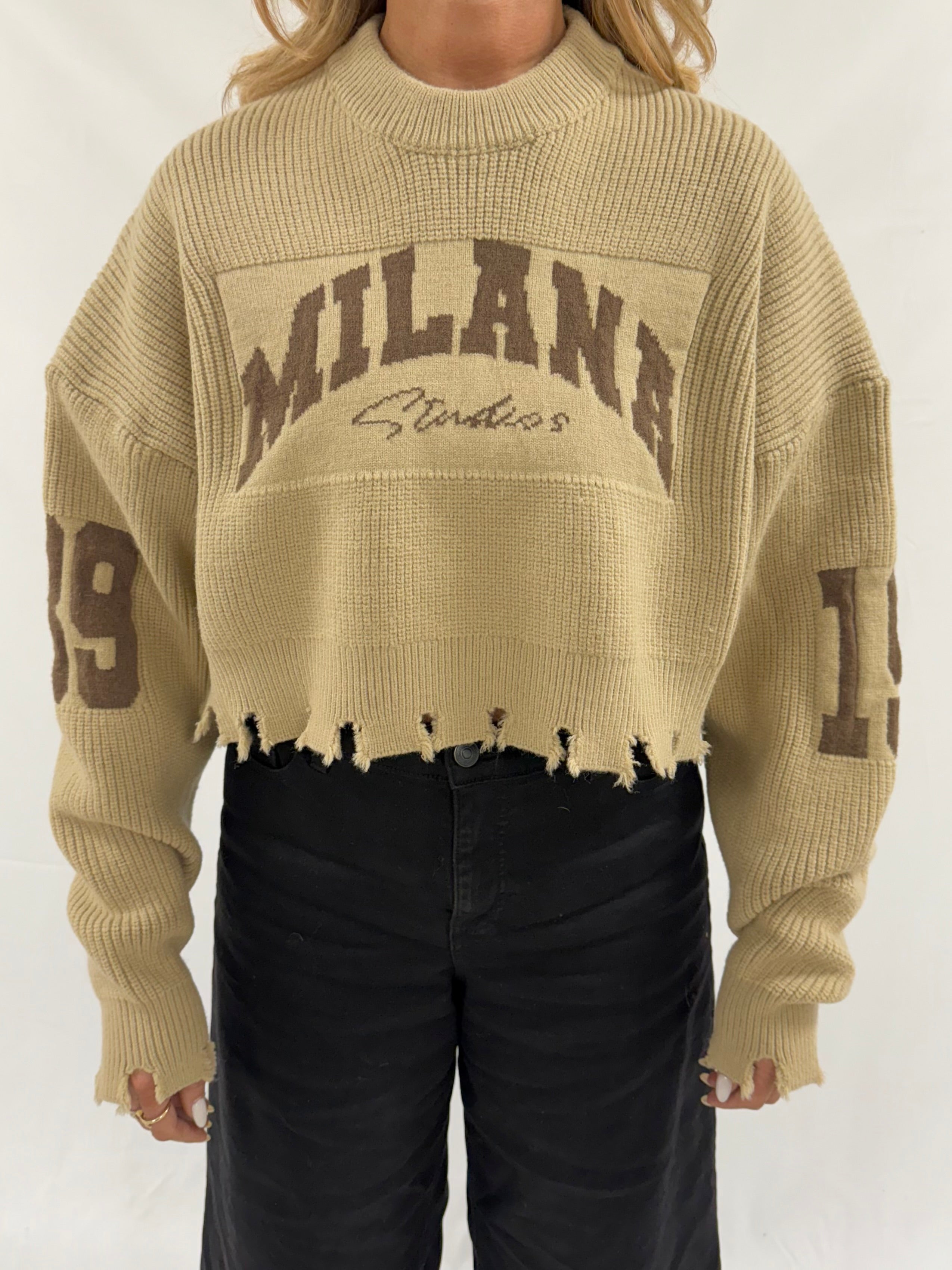 Oat 1989 Heavyweight Cropped Knitted Sweatshirt.