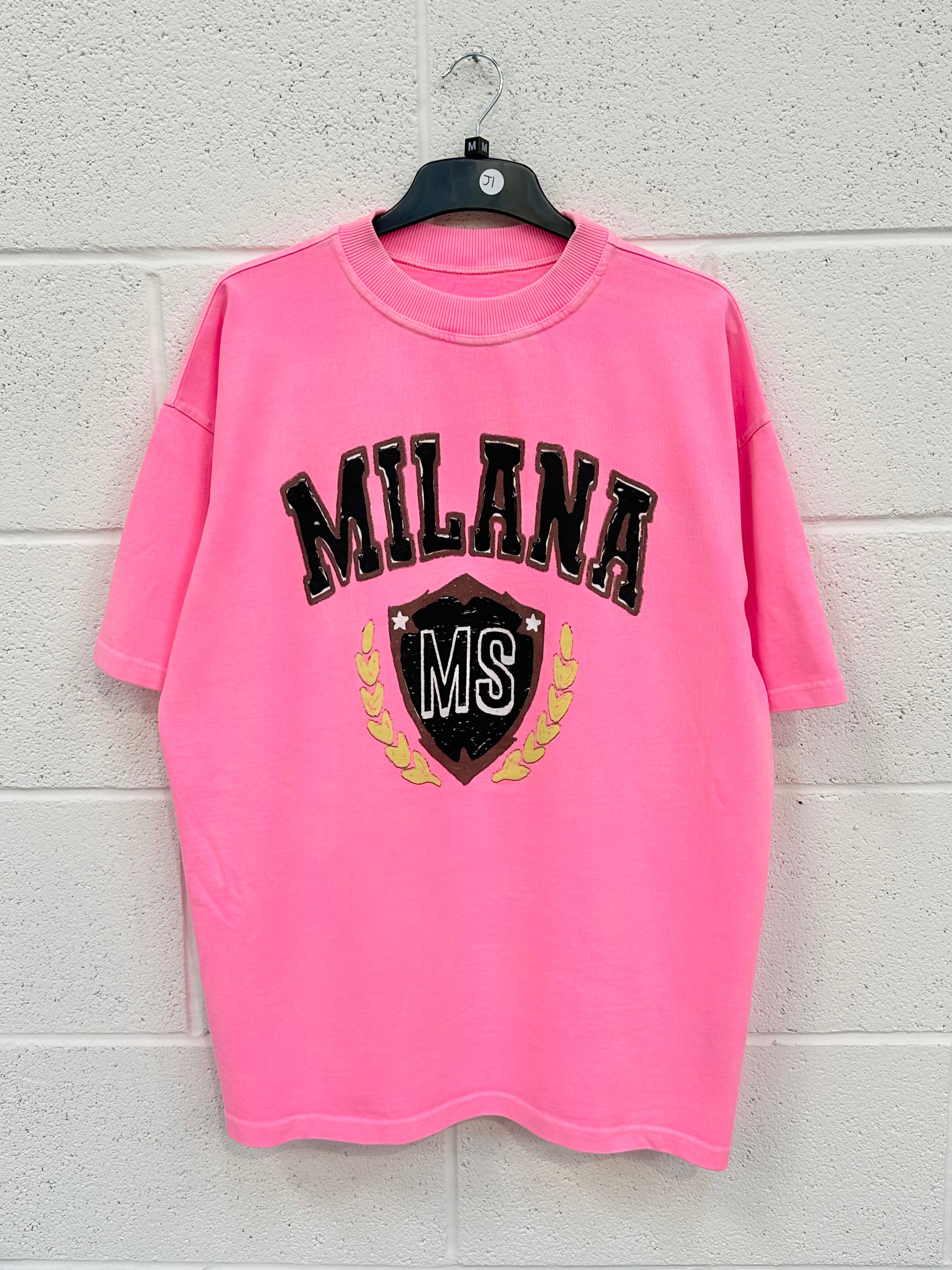 #J1 Washed Neon Pink Crest Heavyweight T-shirt.