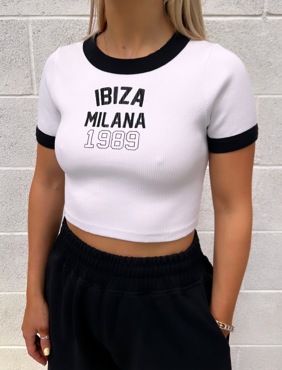 White And Black Ibiza Baby Tee.