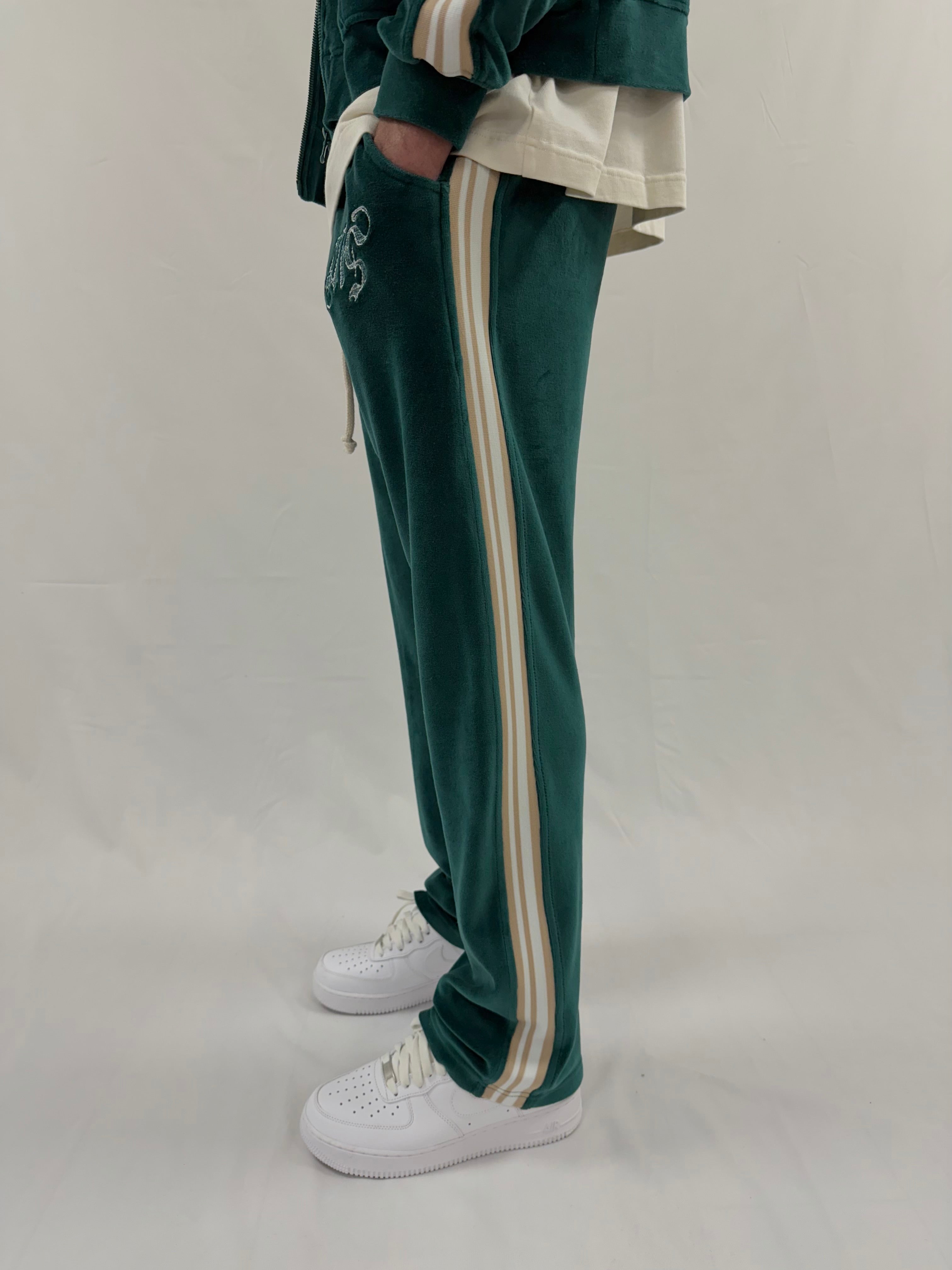 Pine Green Velour Relaxed Sweatpants.