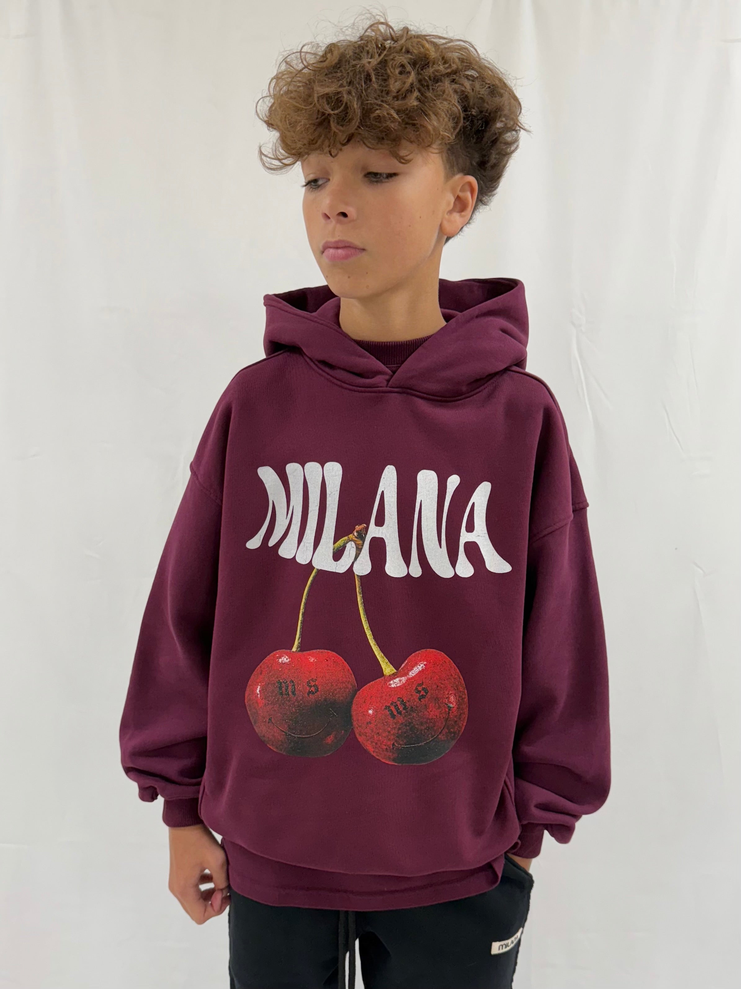 Deep Burgundy Cherry Kids Hoodie.