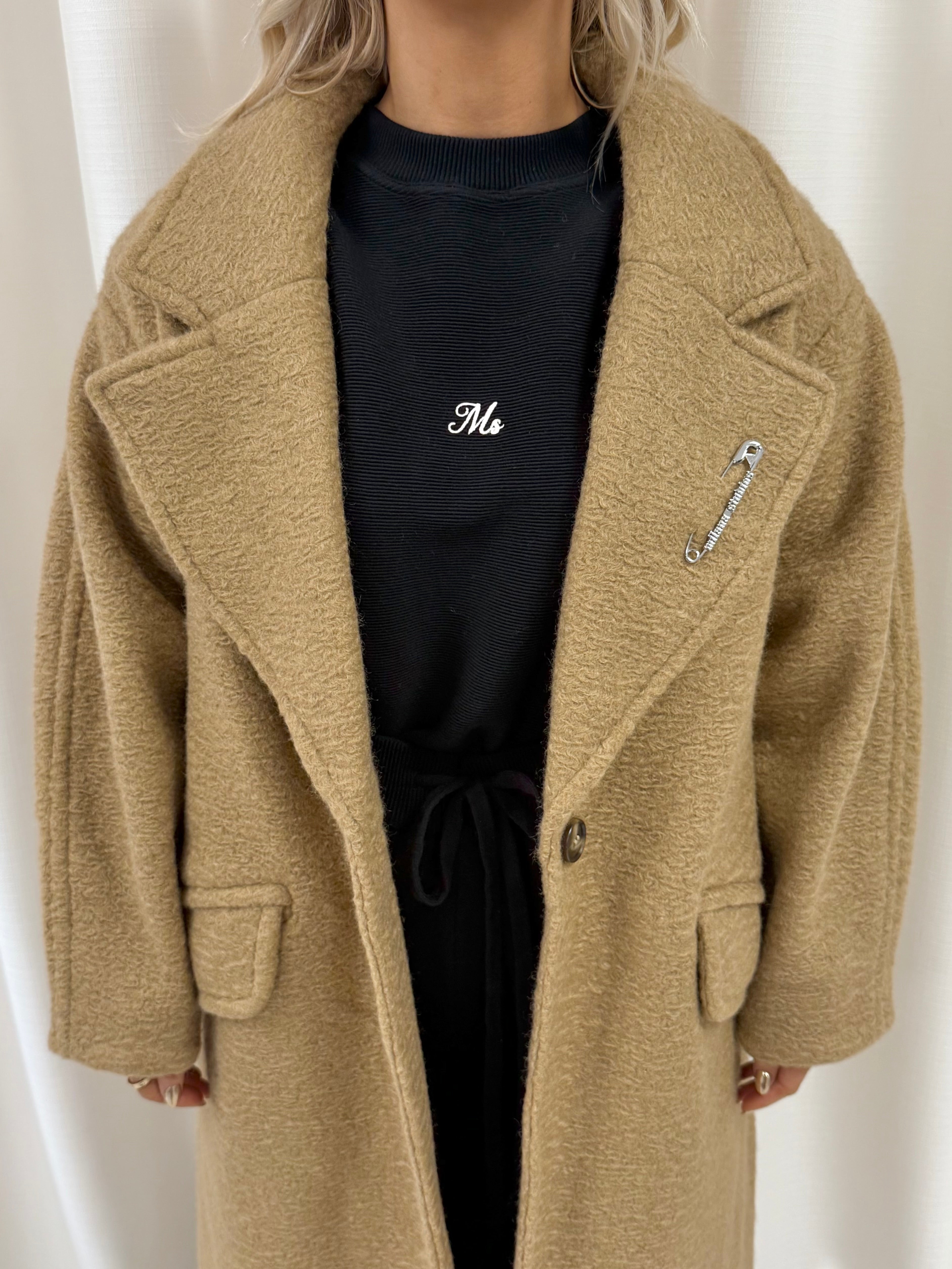 Camel Knit Textured Maxi Coat.