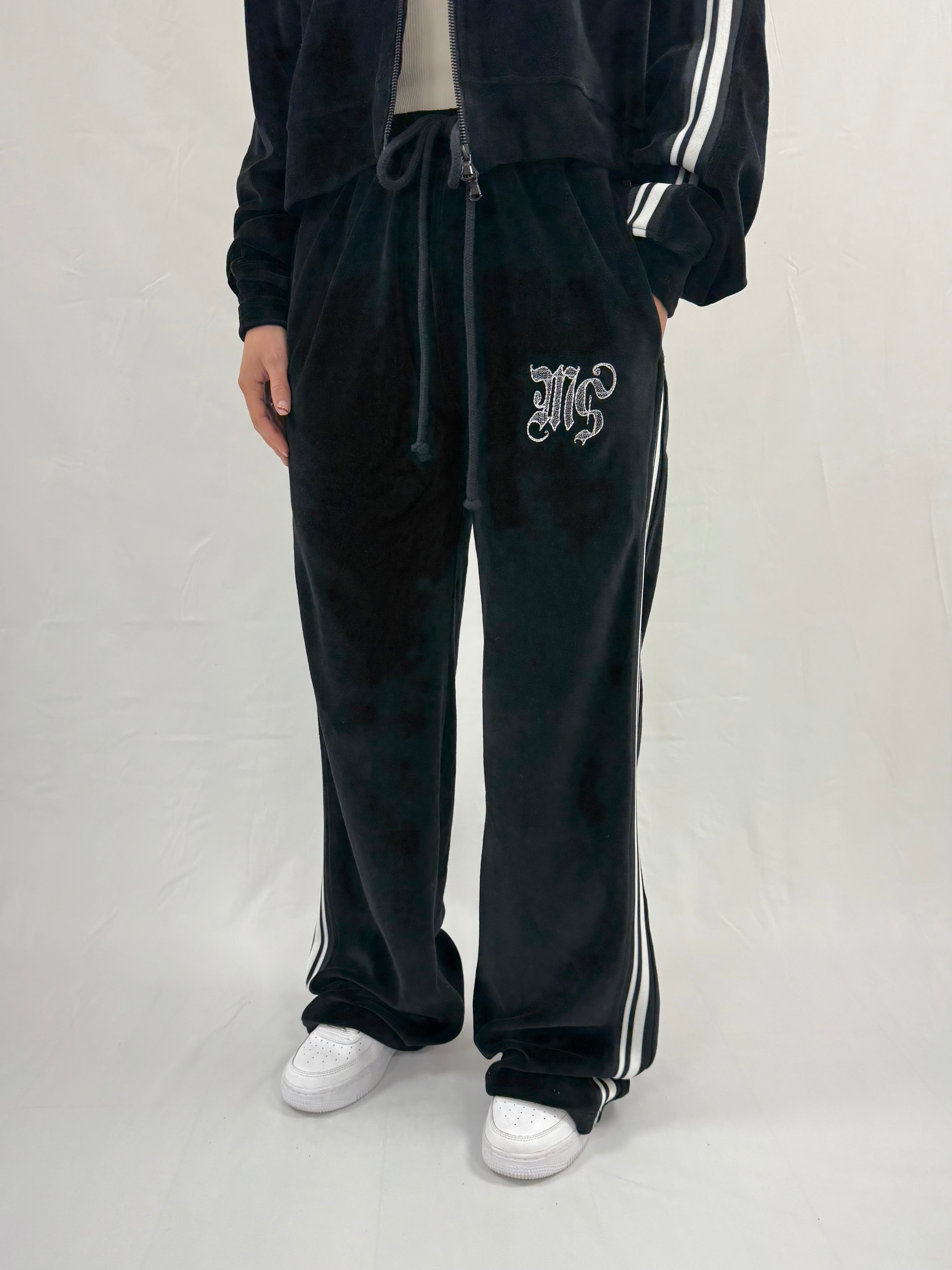 Black Velour Wide Sweatpants.