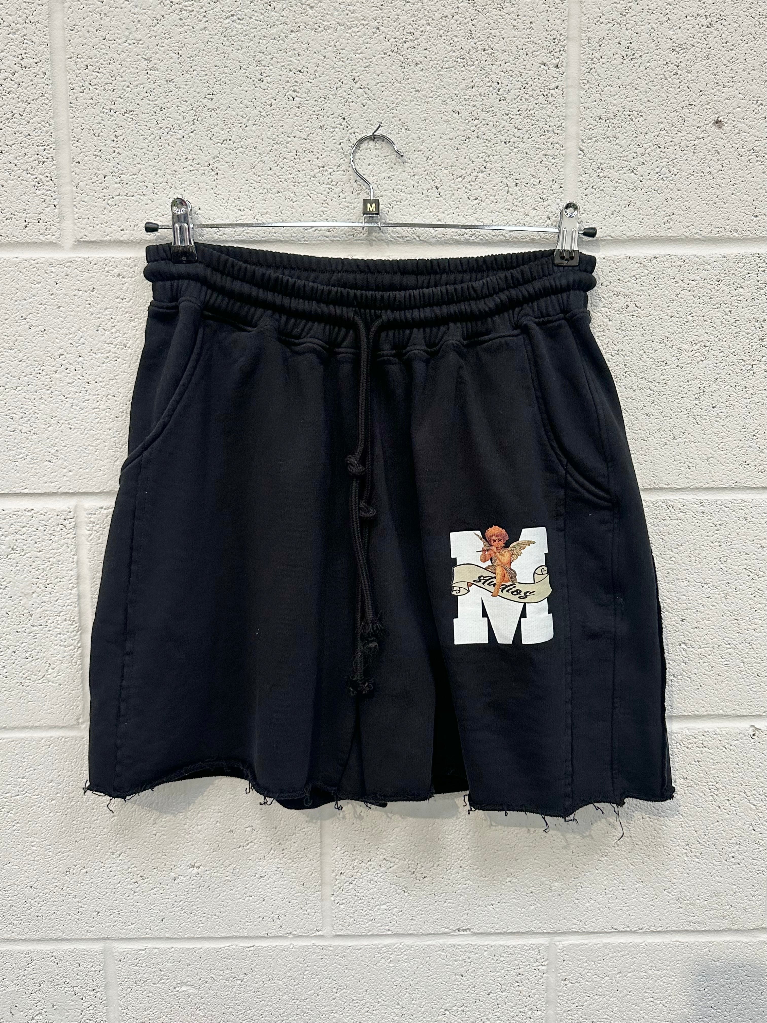 #CC39 Black Cherub Relaxed Shorts.