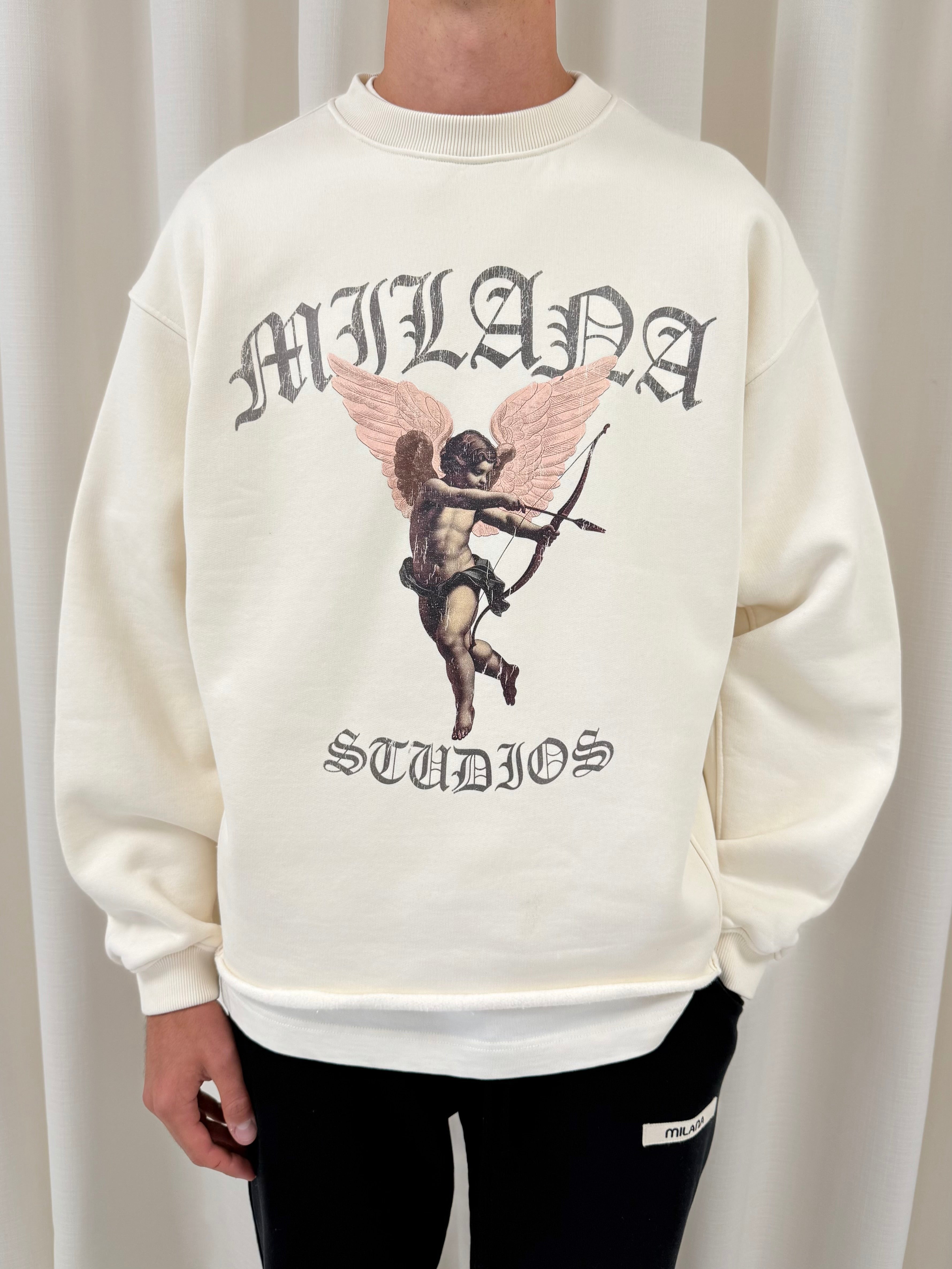 Cream Vintage Cherub Heavyweight Open Hem Sweatshirt.