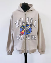 Load image into Gallery viewer, Washed Taupe Heavyweight Worldwide Zip Hoodie.