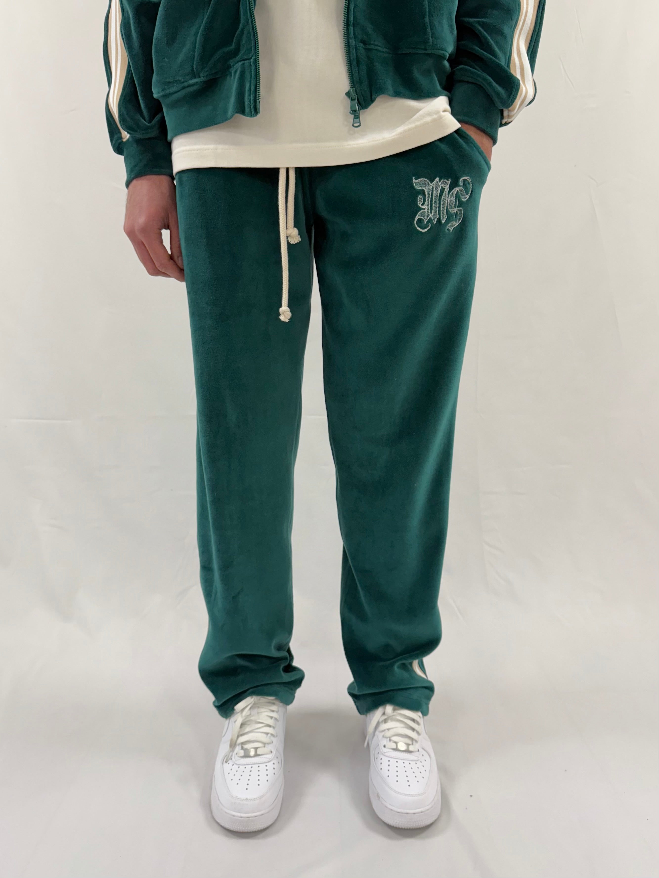 Pine Green Velour Relaxed Sweatpants.