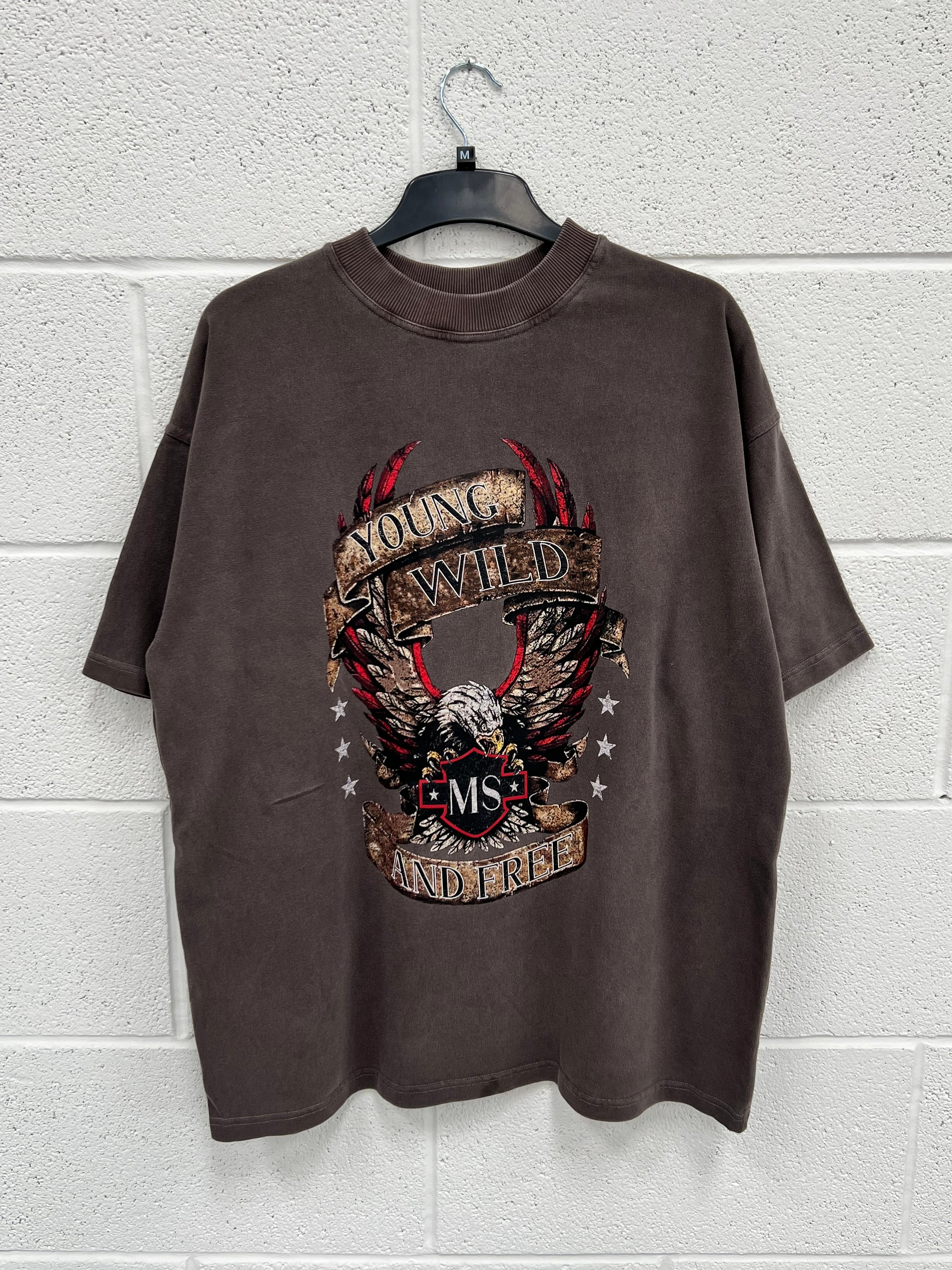 #B24 Washed Brown Eagle Heavyweight T-shirt.