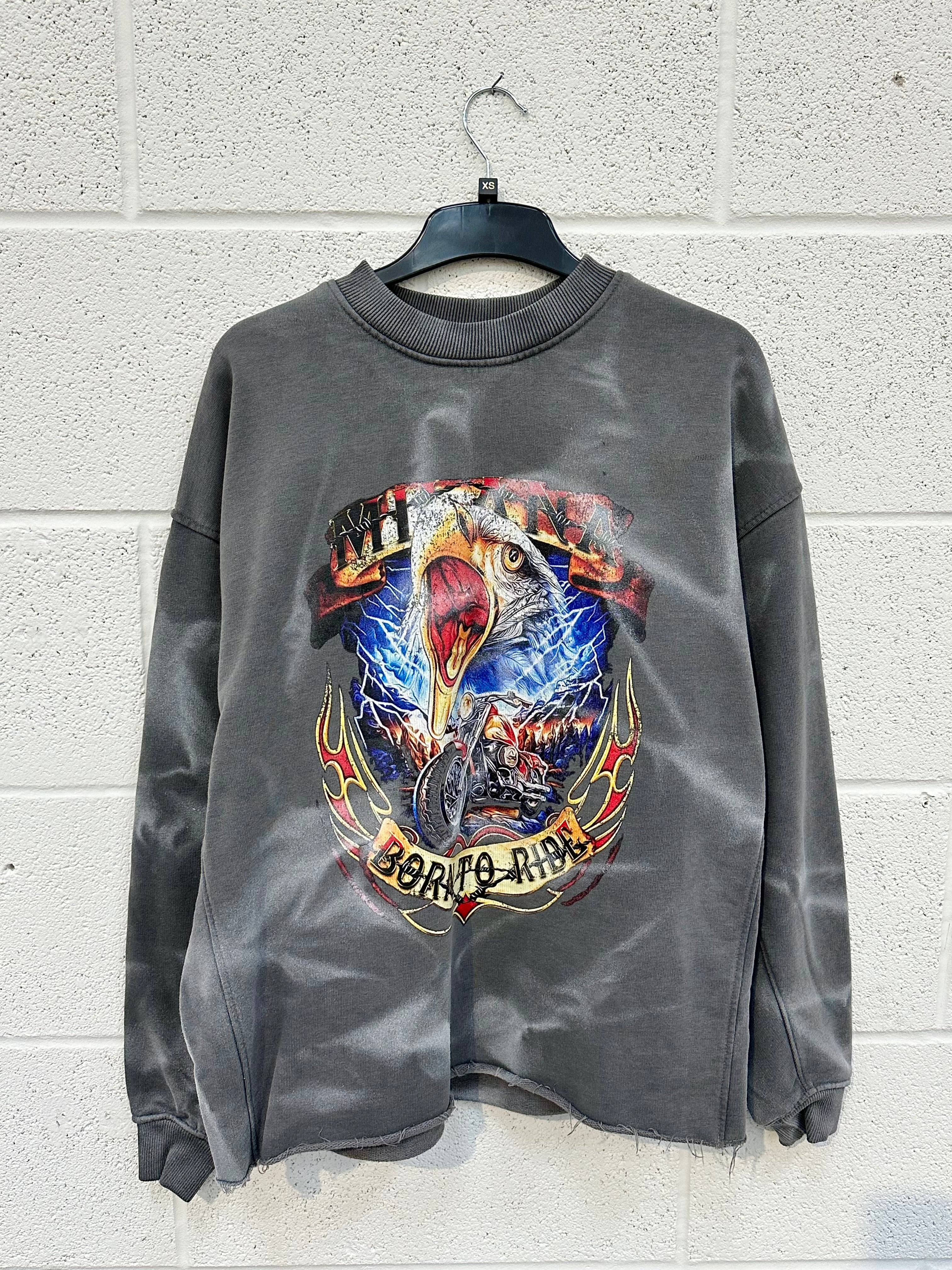 #AA25 Washed Charcoal Eagle Spray Out Heavyweight Sweatshirt.