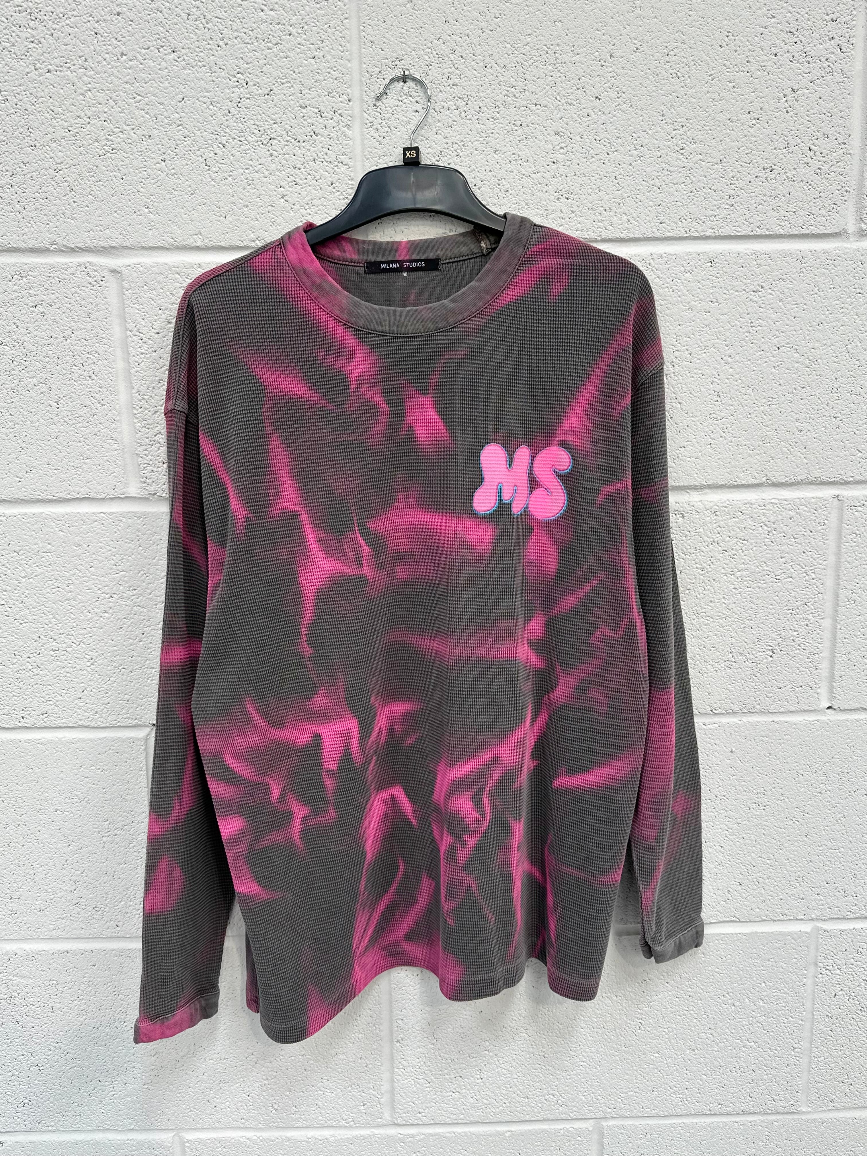 #L31 Washed Charcoal Spray Out Waffle Heavyweight Long Sleeve.