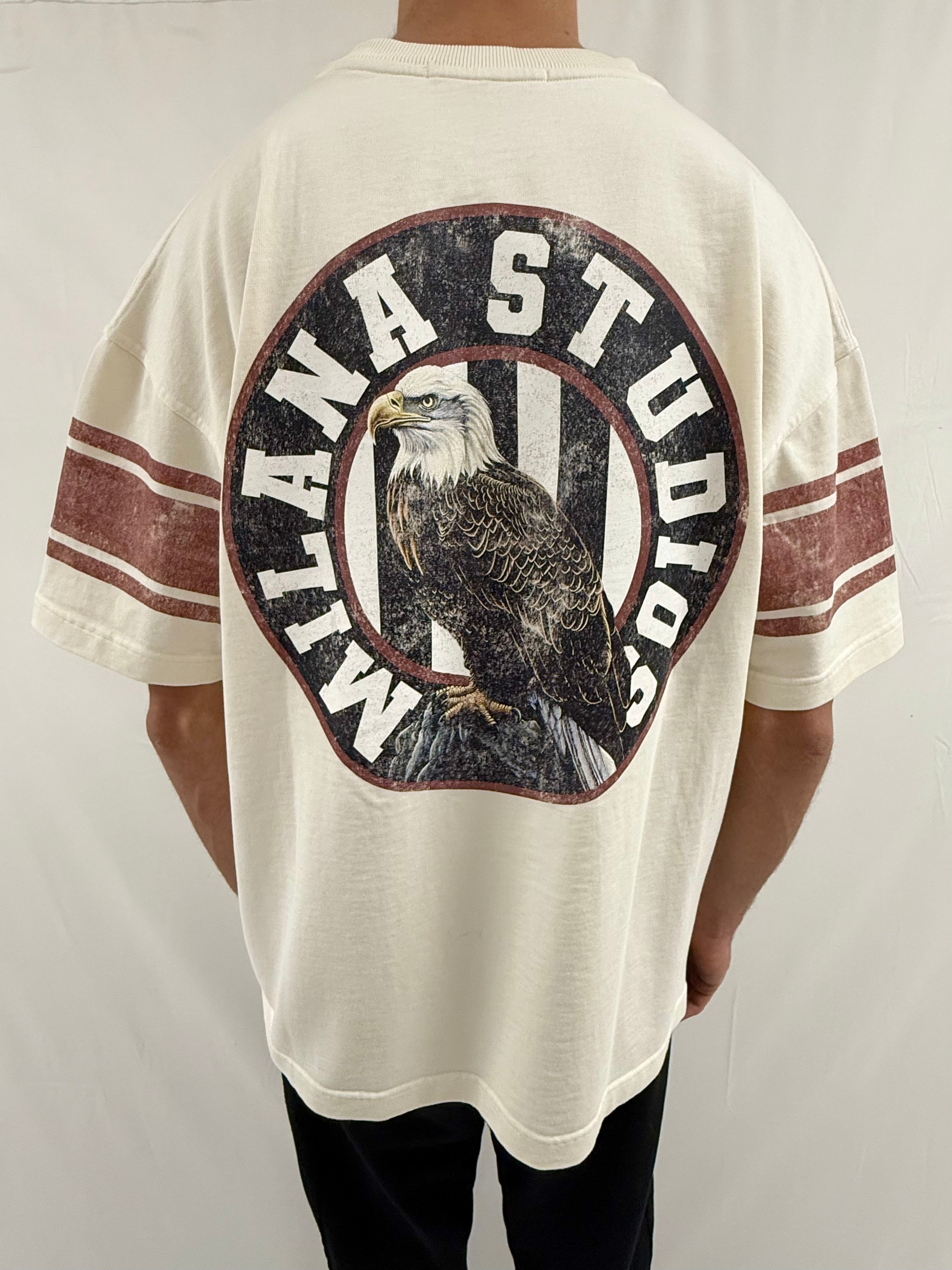 Cream & Burgundy Vintage 22 Eagle Heavyweight T-shirt.