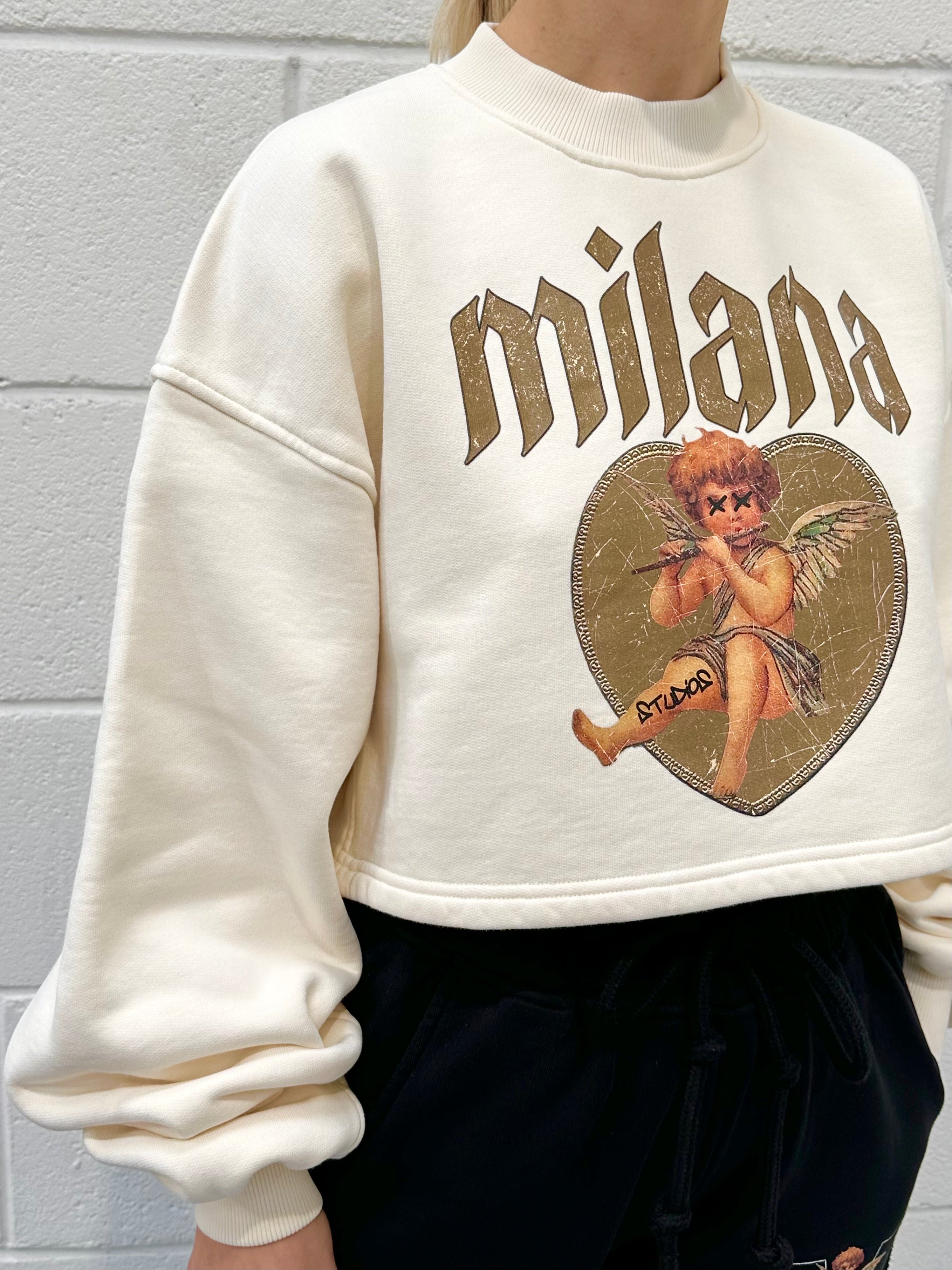 Cream Cherub Cropped Heavyweight Sweatshirt.