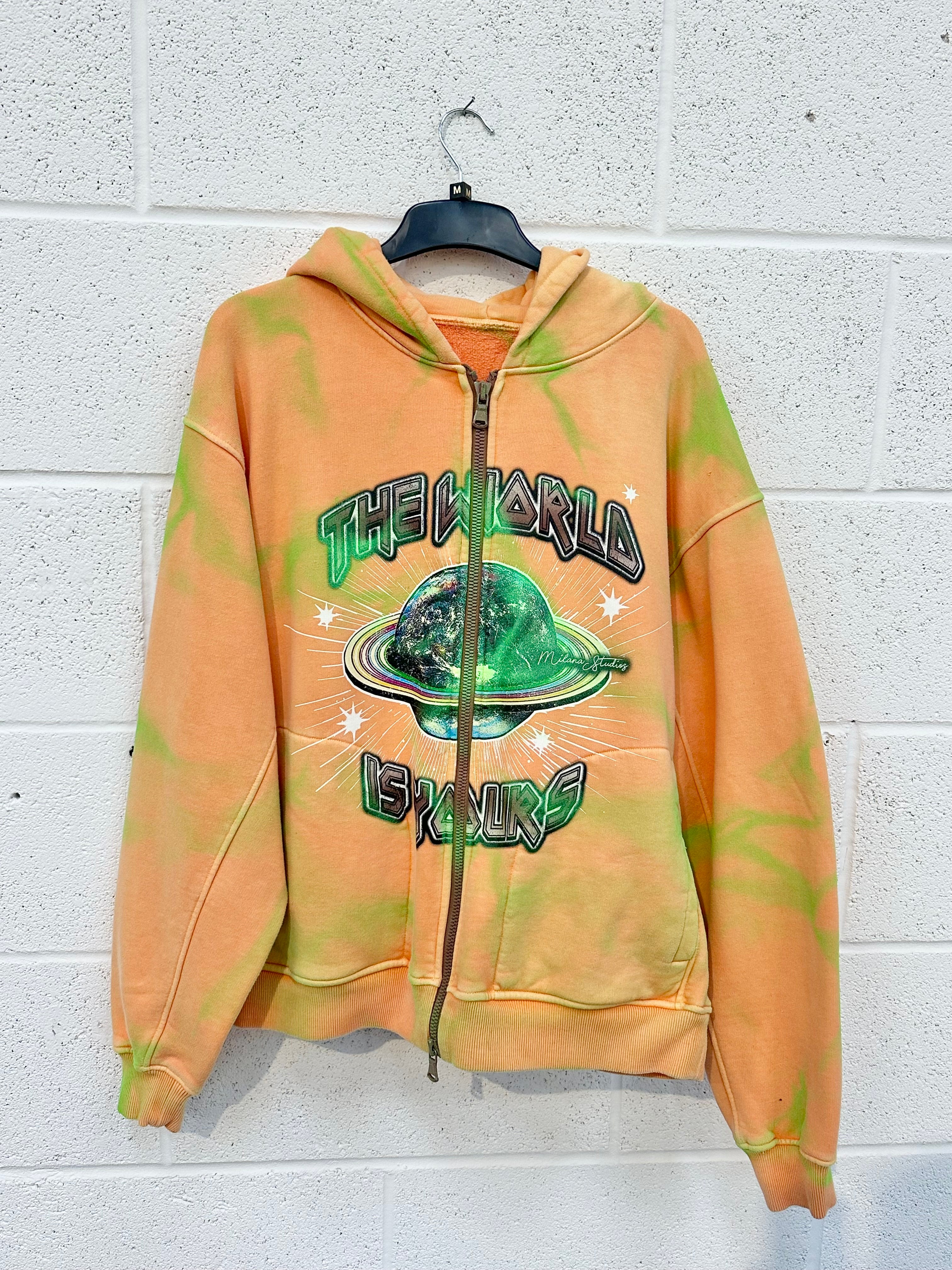 #AA21 Washed Orange Planet Heavywight Zip Hoodie.