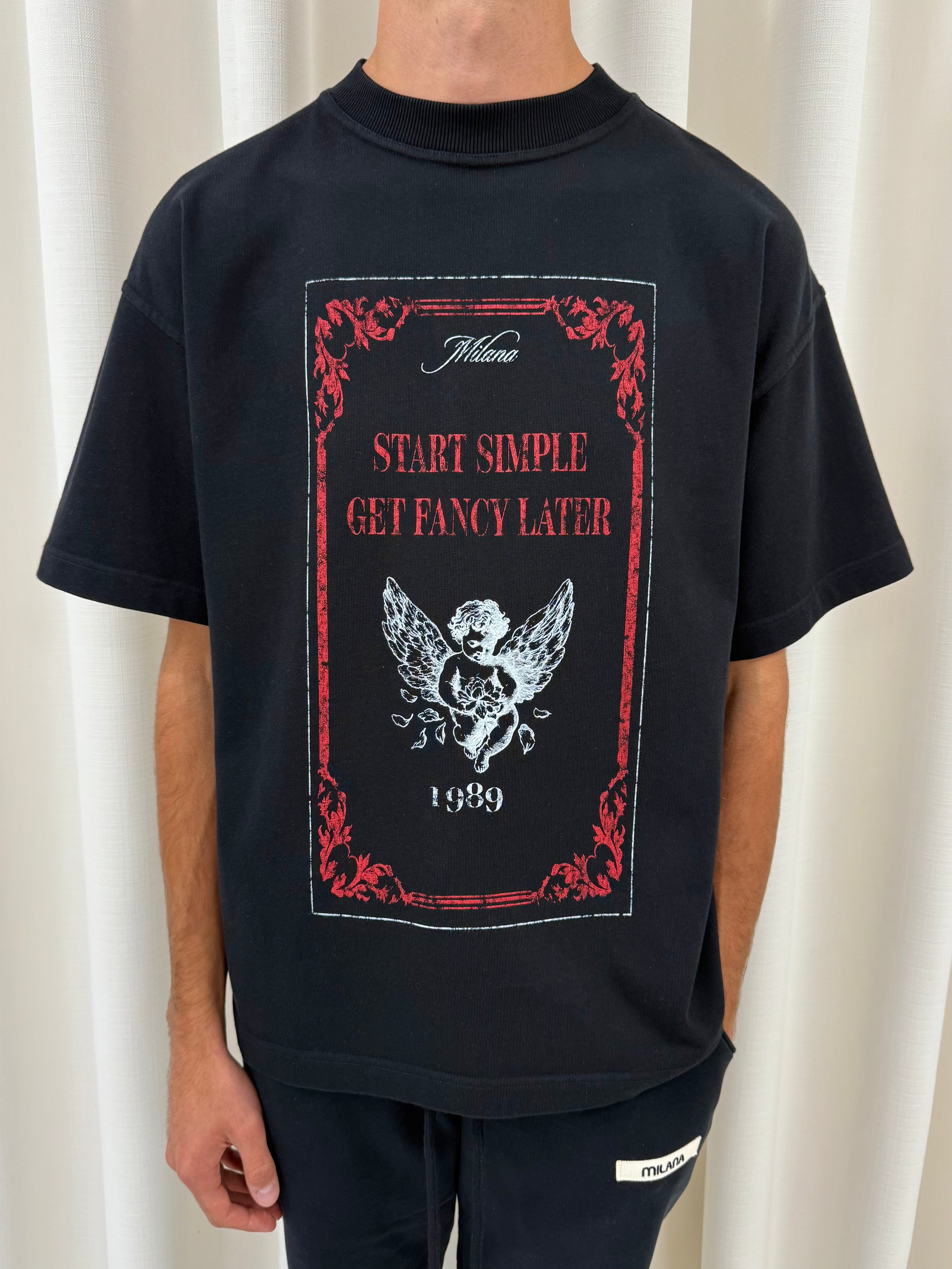 Black Cherub Stamp Heavyweight T-shirt.