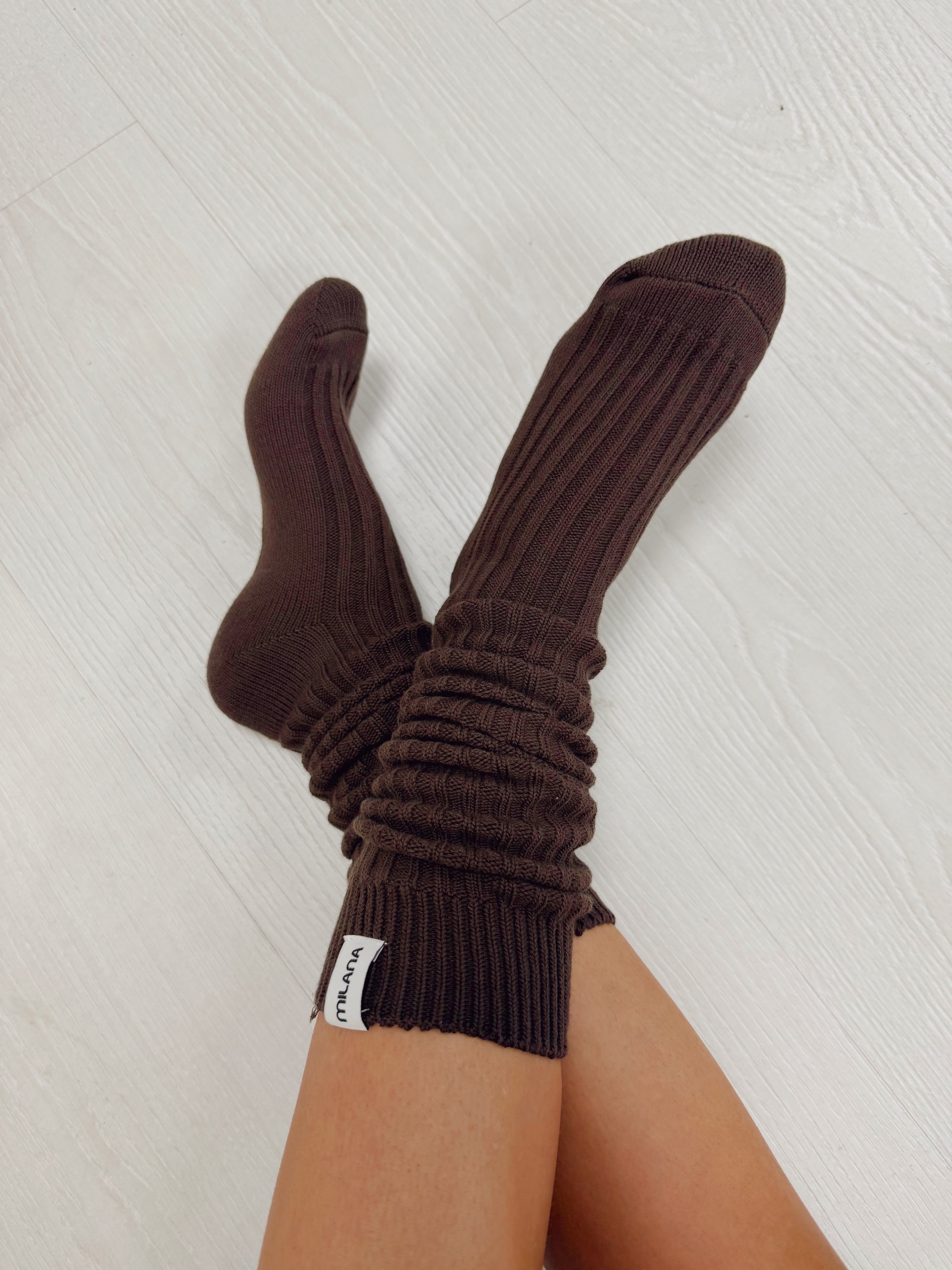 Chocolate Knit Scrunch Socks.