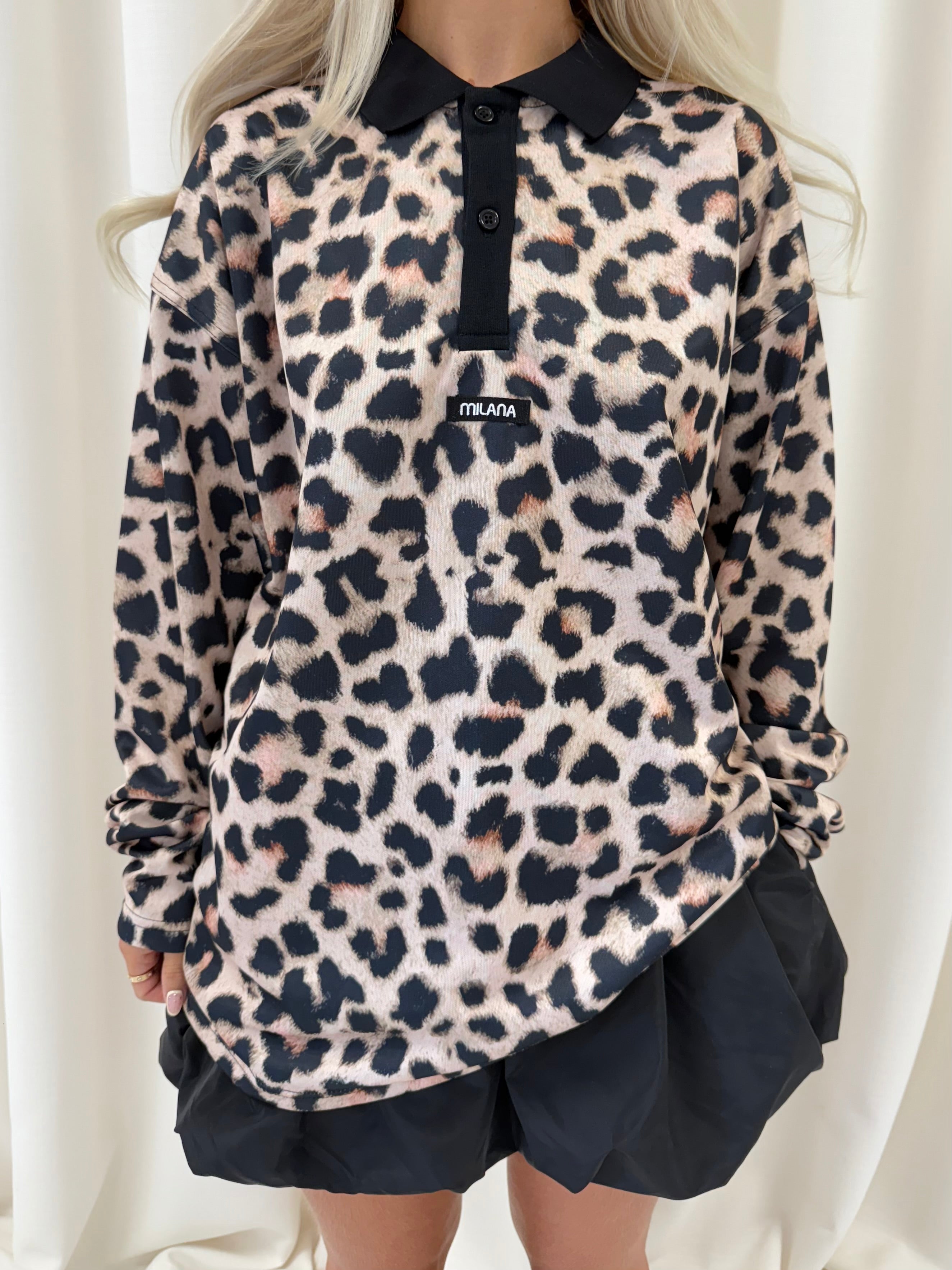 Leopard Print Long Sleeve Polo.
