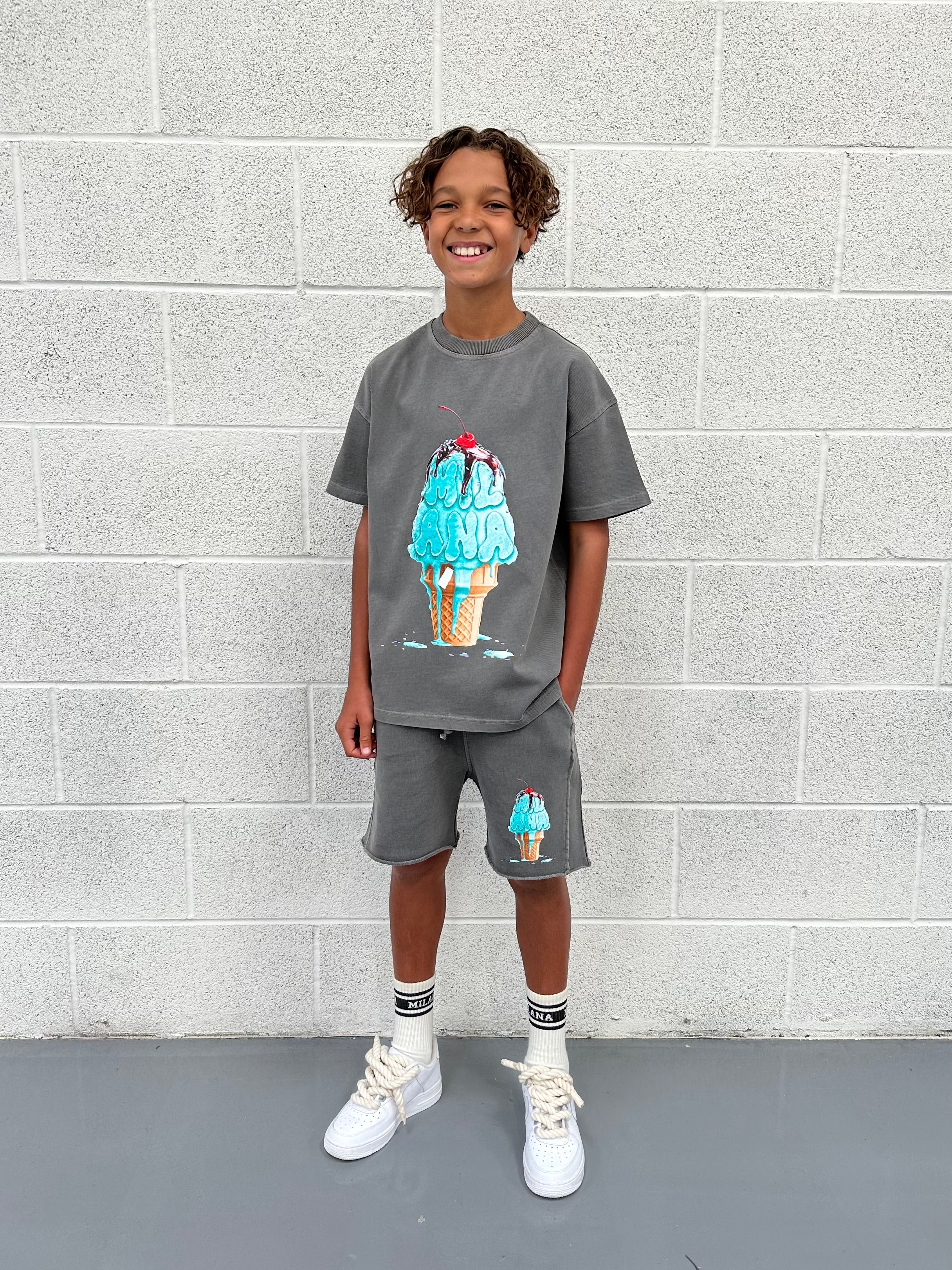 Washed Charcoal Ice Cream Kids T-shirt.