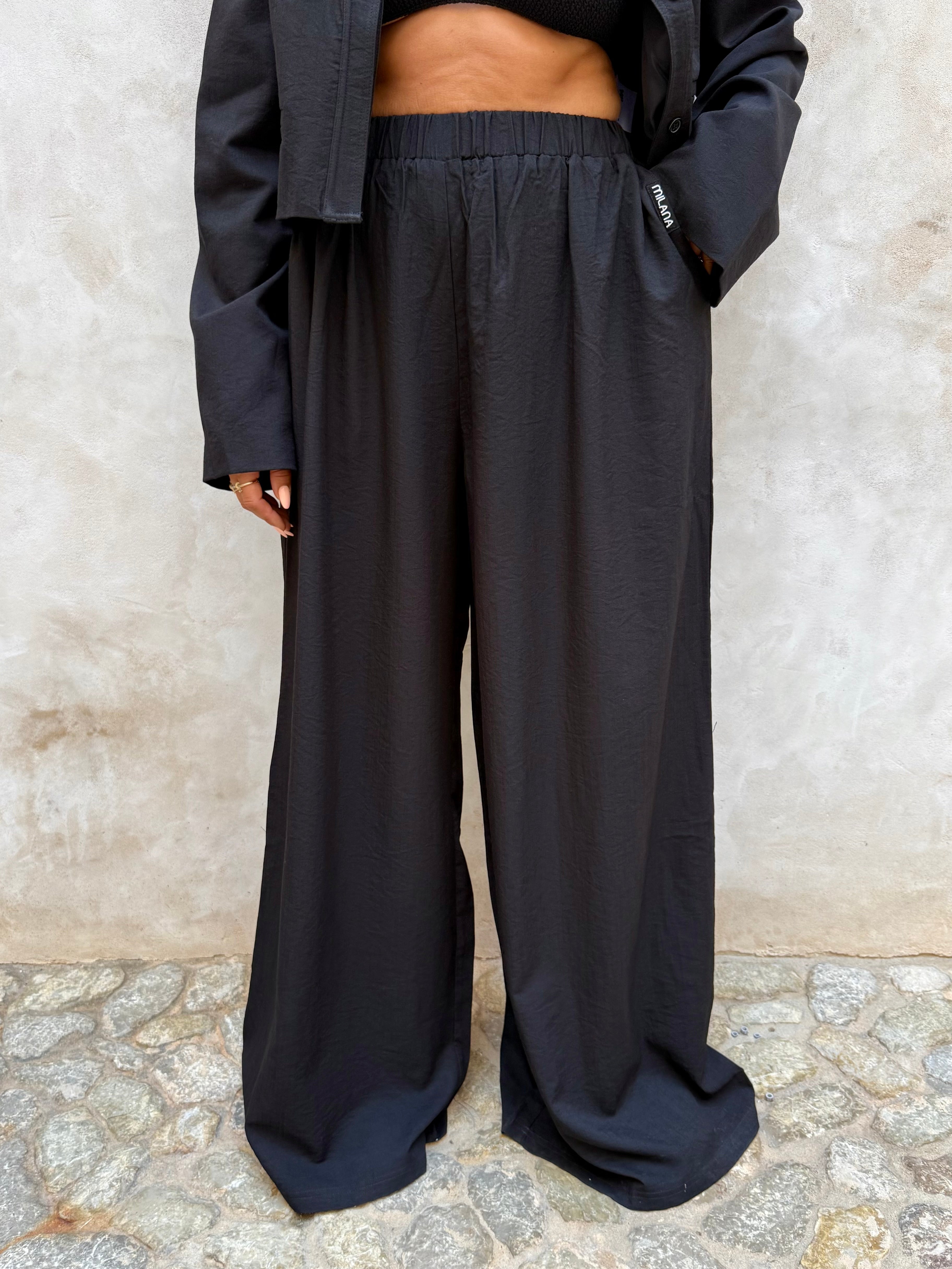 Black Milana Wide Linen Trouser.