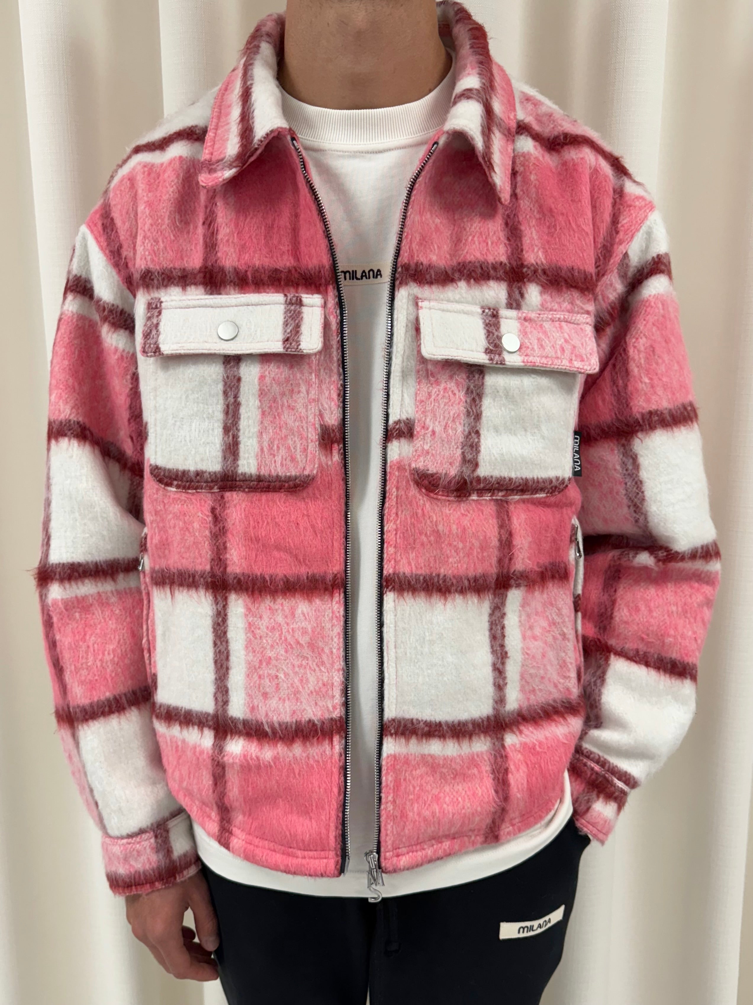 Pink Check Flannel Trucker Jacket.