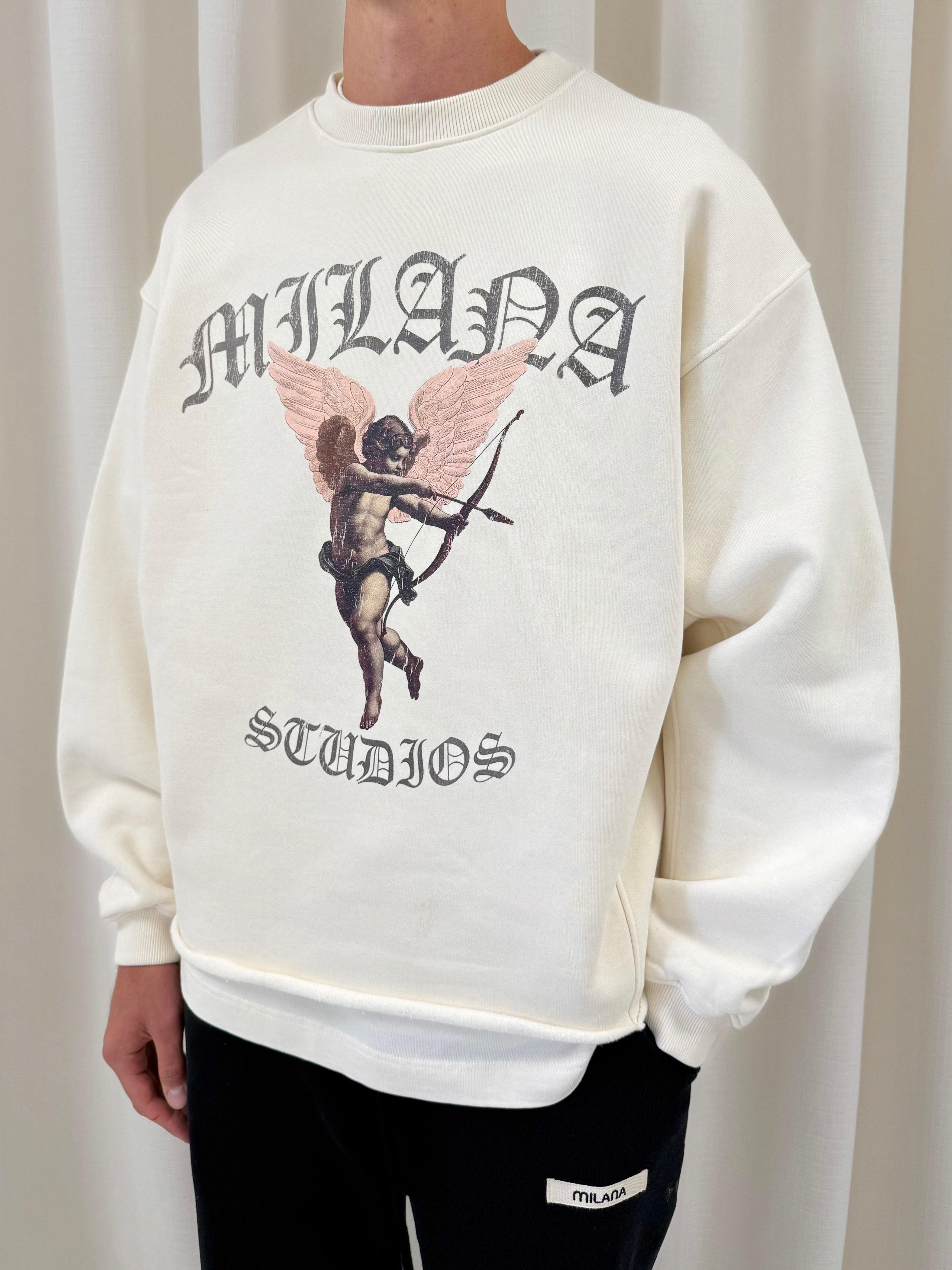 Cream Vintage Cherub Heavyweight Open Hem Sweatshirt.