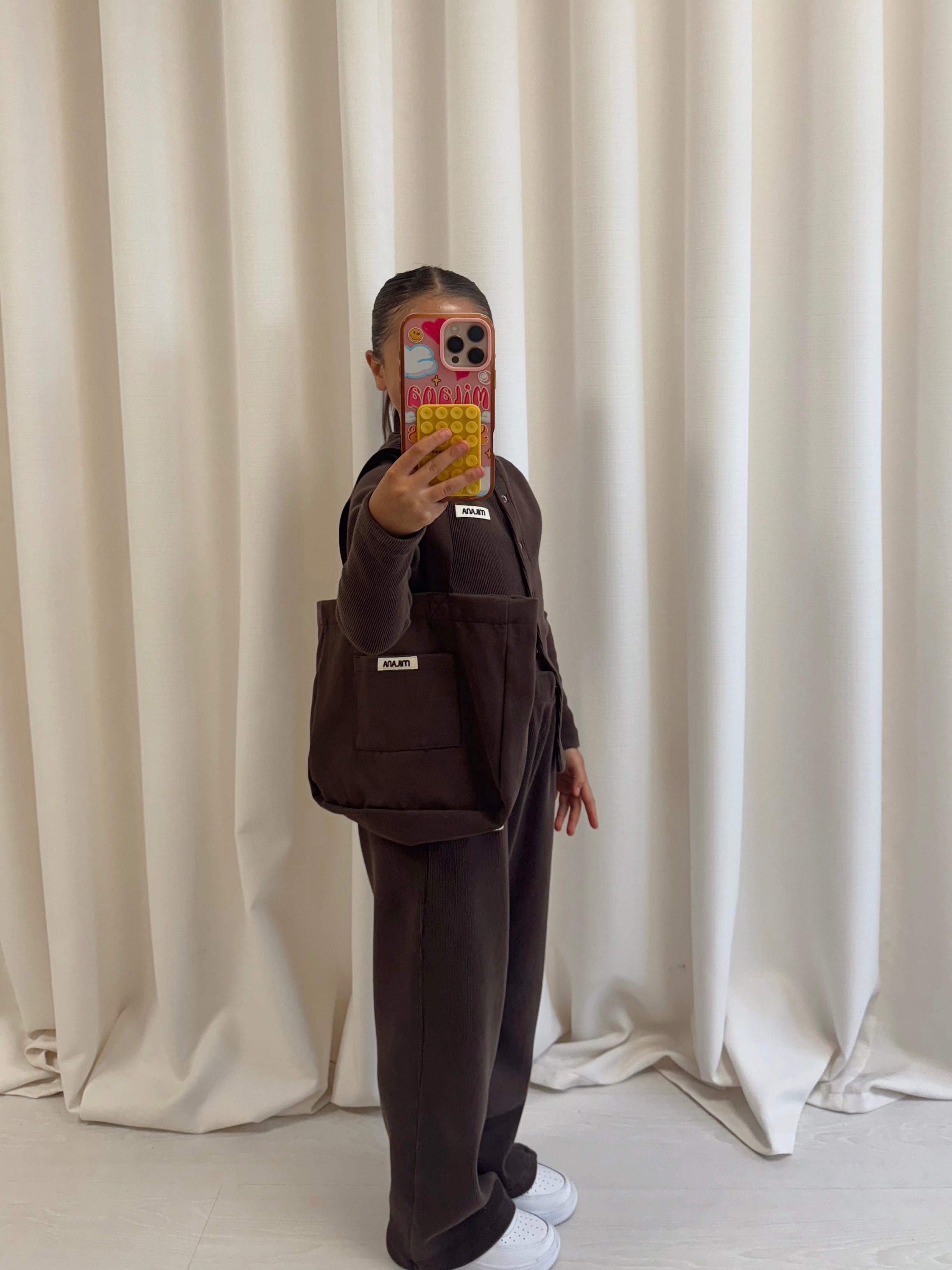 Chocolate Brown Button Soft Rib Kids Long Sleeve.