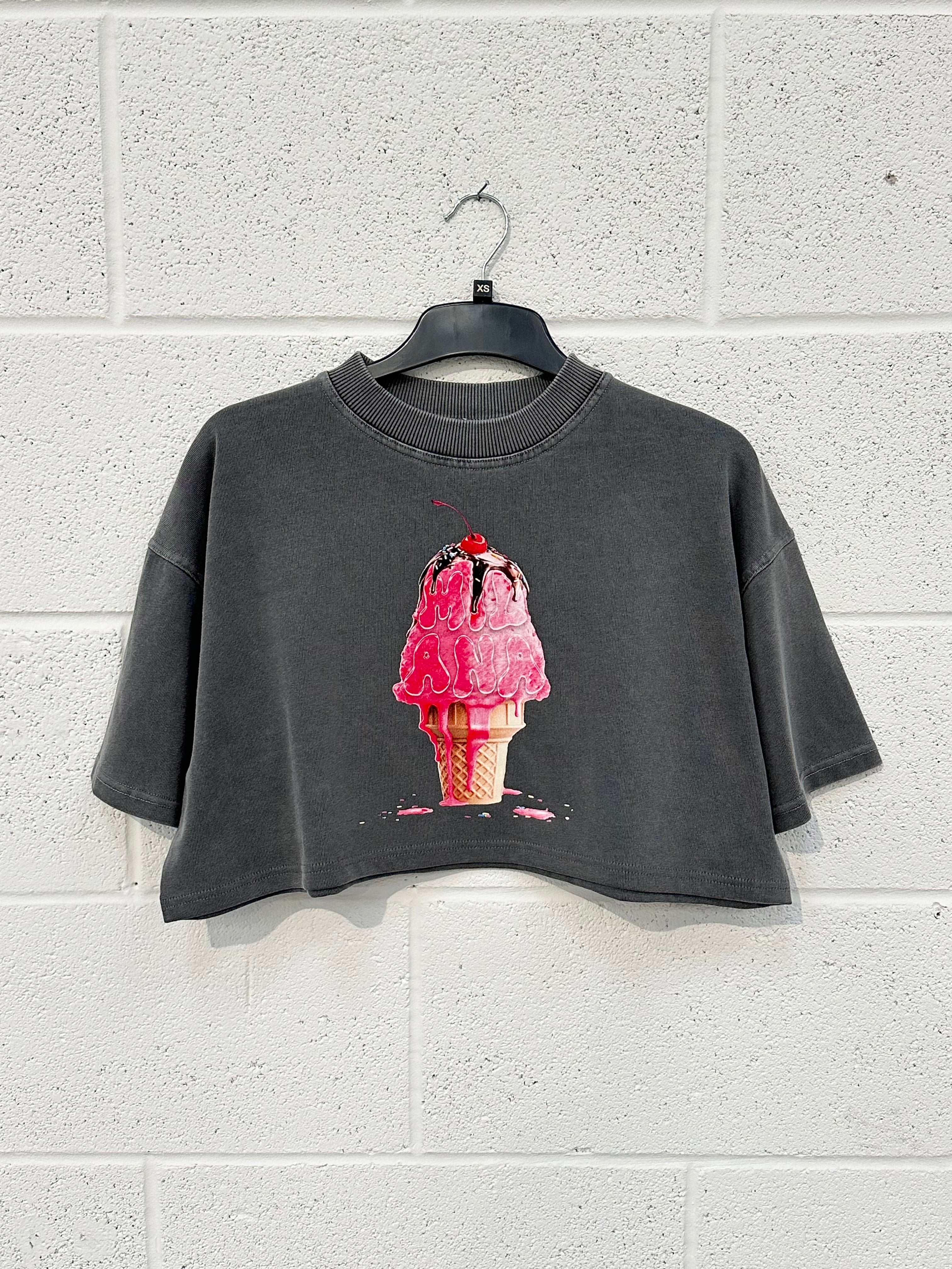 #CC83 Washed Charcoal Ice Cream Cropped Heavyweight T-shirt.