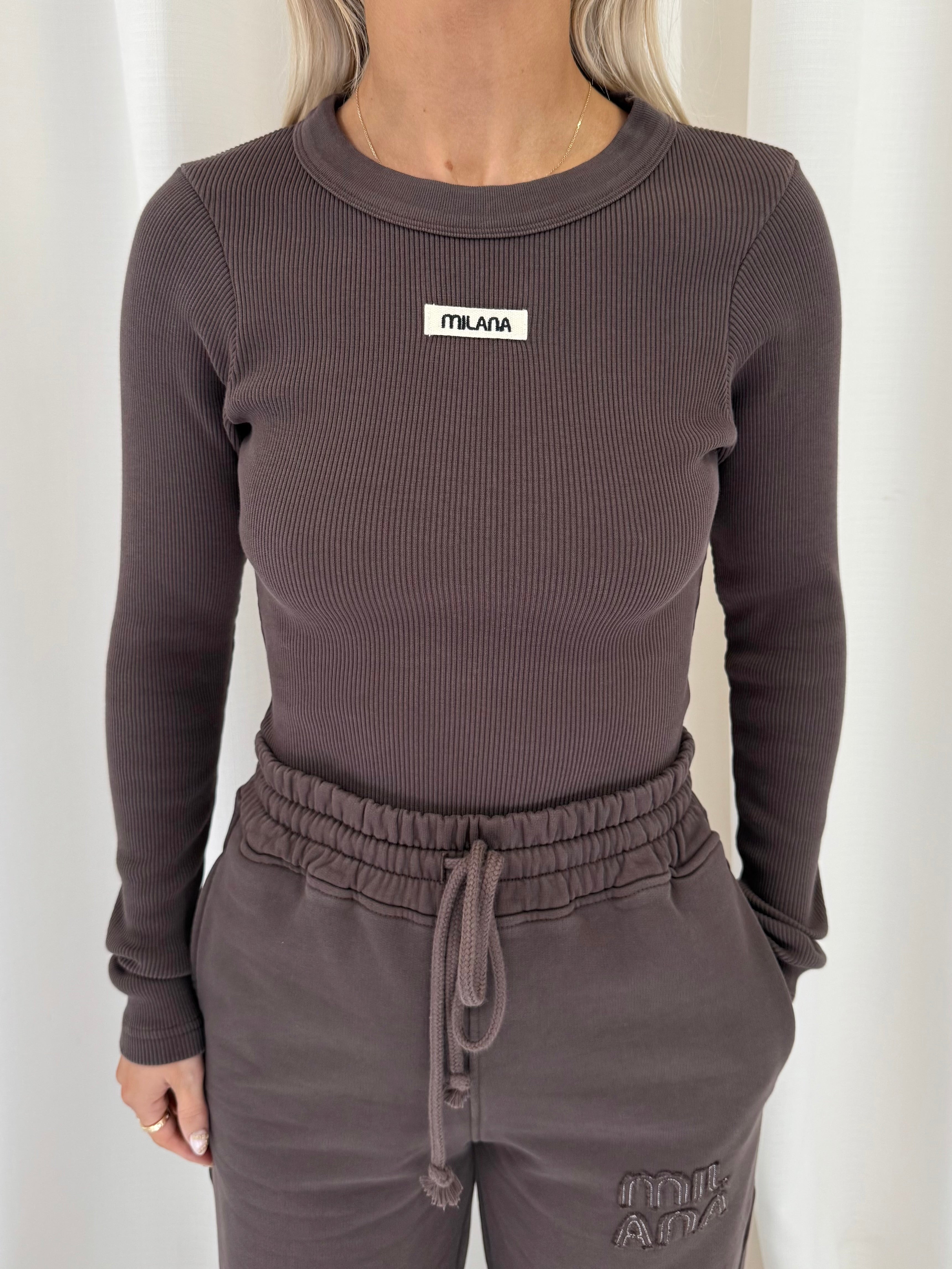 Chocolate Brown Core Ribbed Long Sleeve.