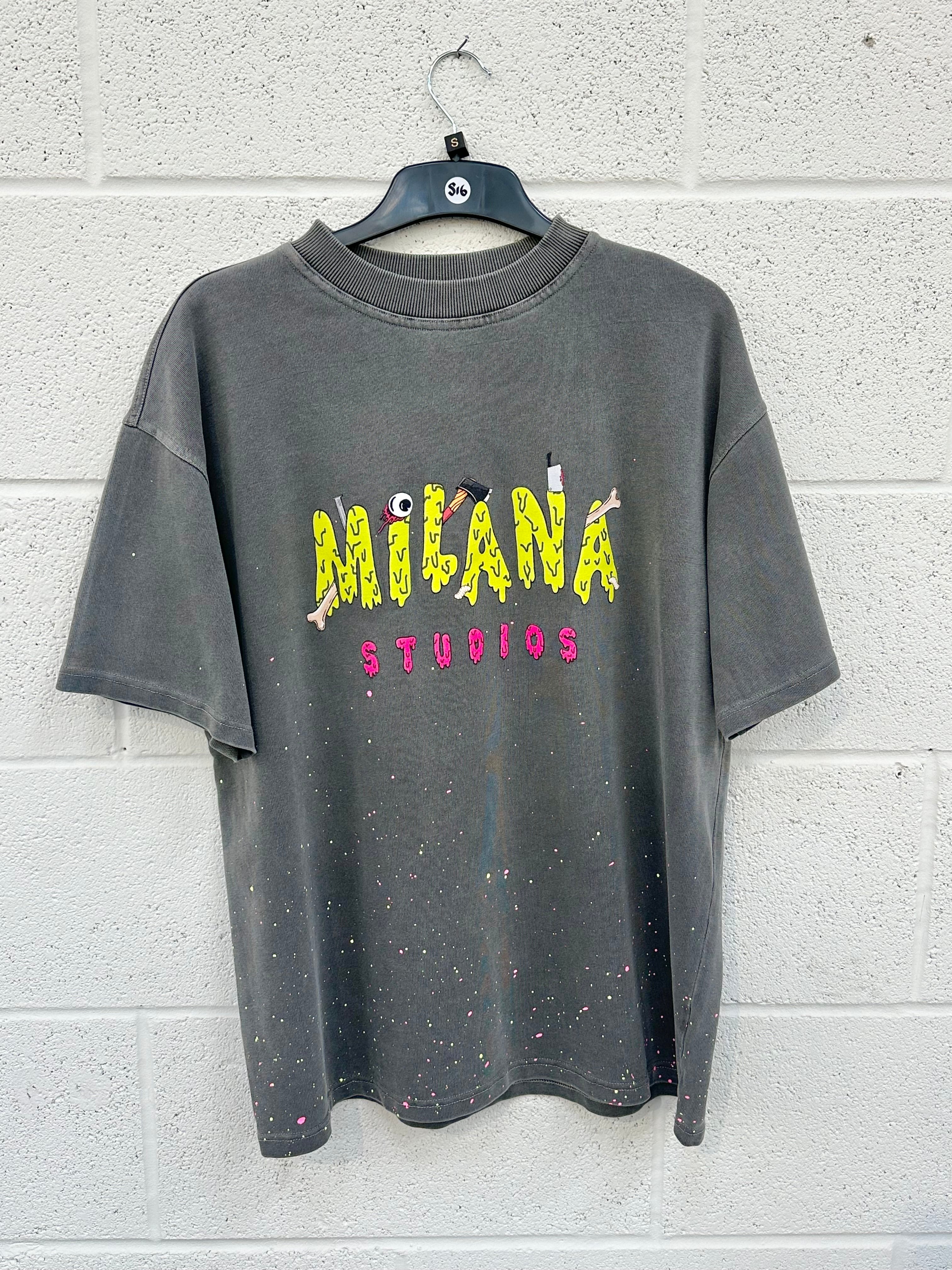 #S16 Washed Charcoal Splatter Heavyweight T-shirt