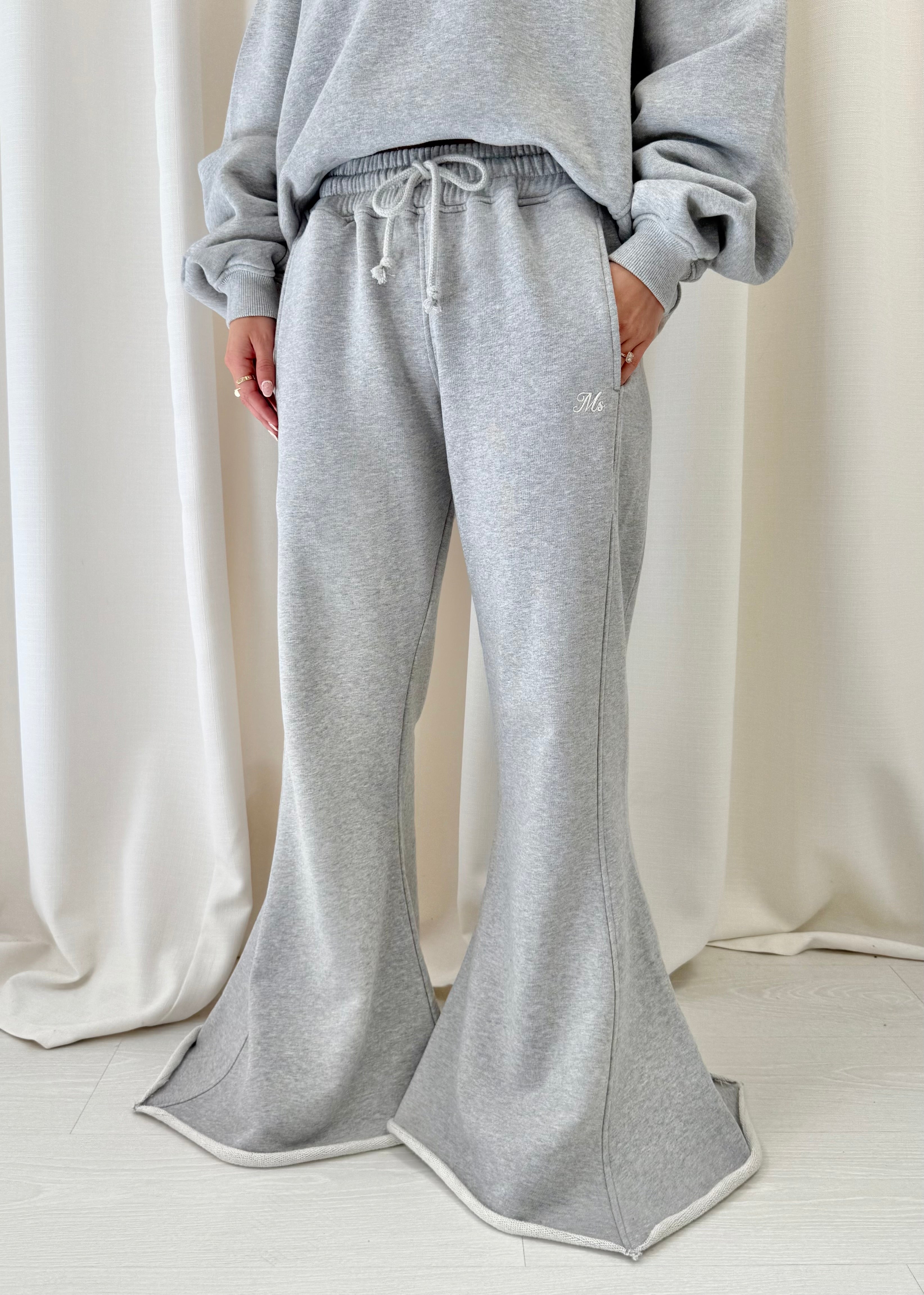 Marl Grey Flared Heavyweight Sweatpants.