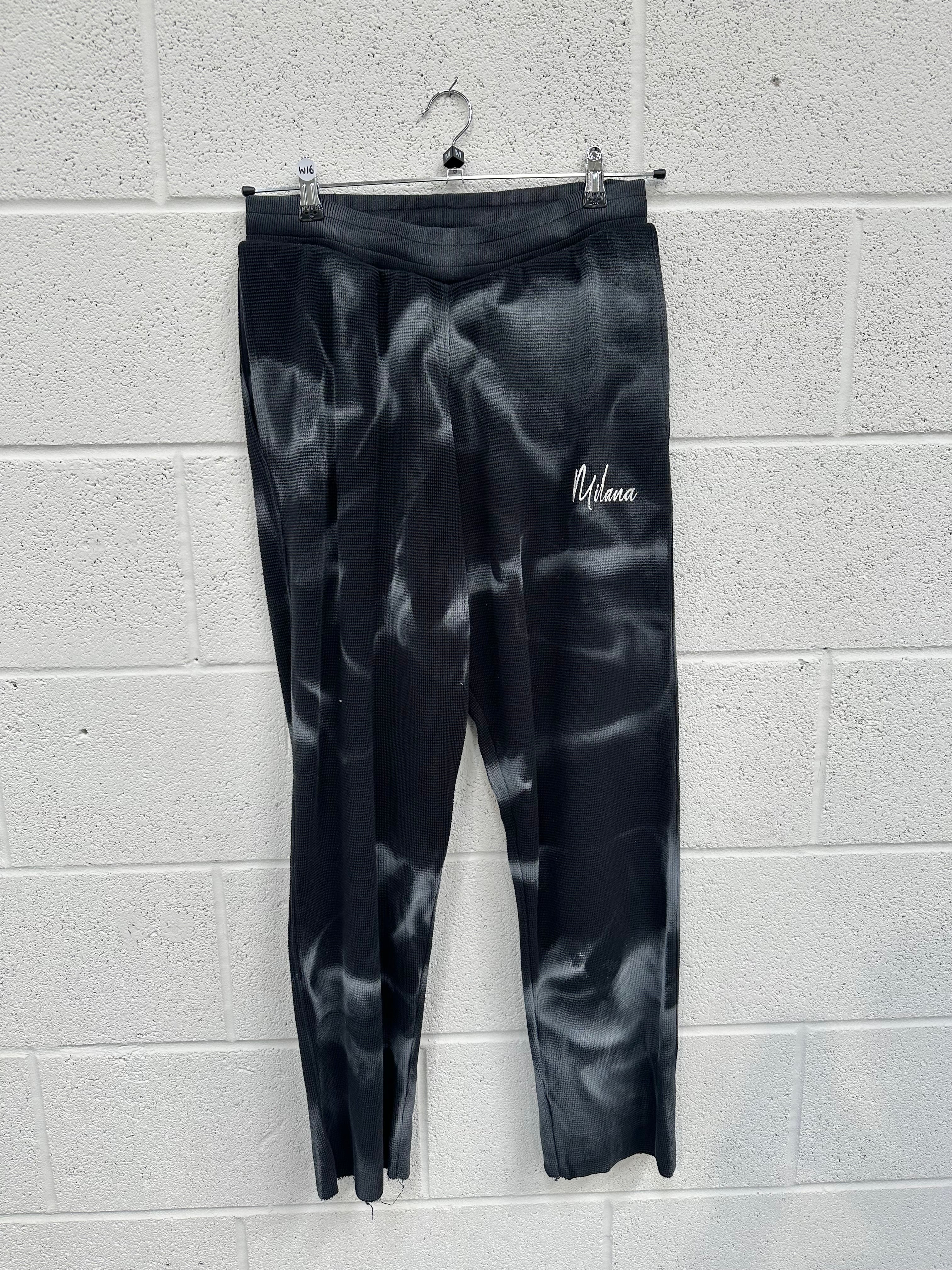 #W16 Washed Black Spray Out Waffle Heavyweight Sweatpants.