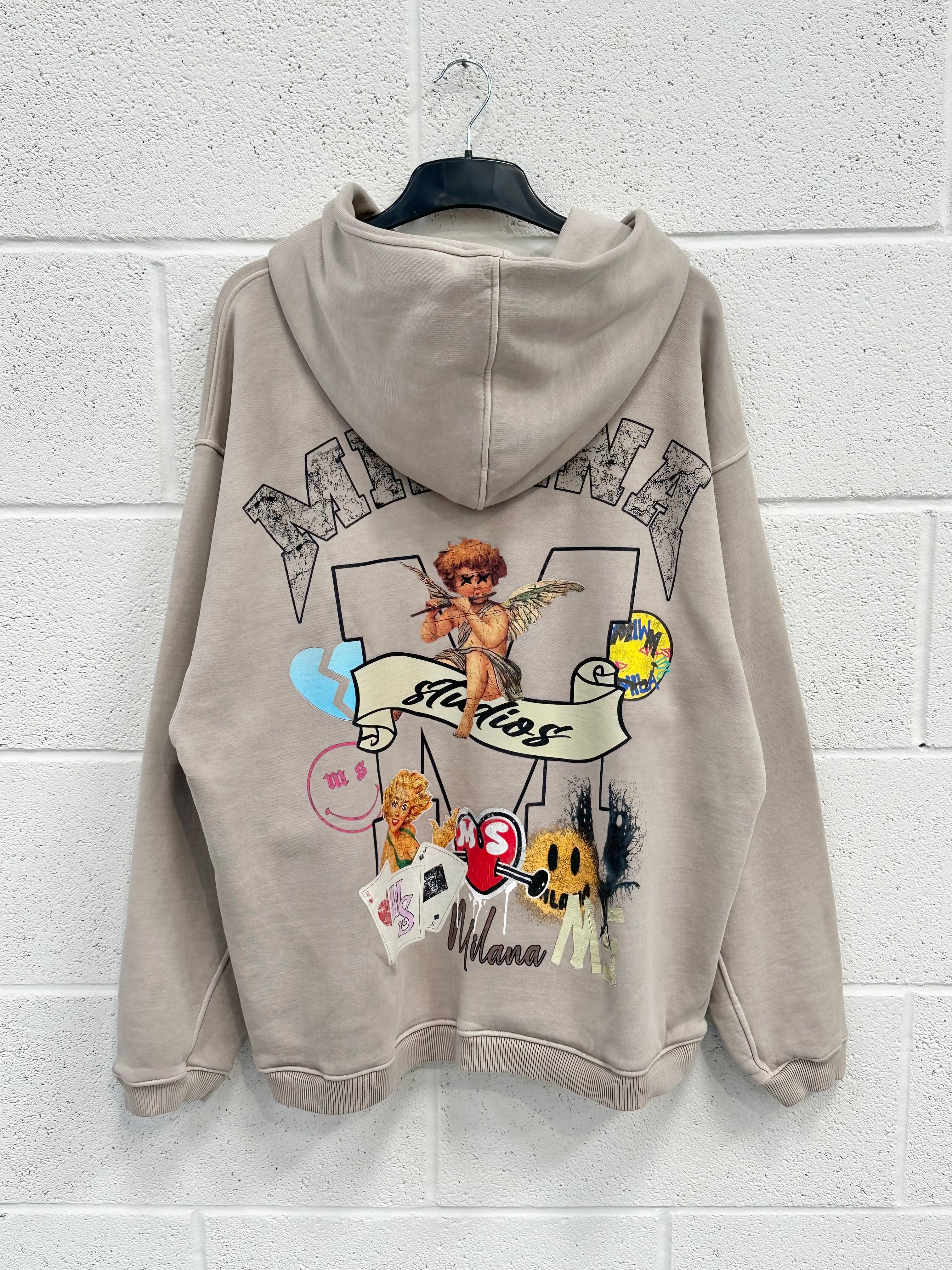 #H19 Washed Taupe Graphic Heavyweight Hoodie.