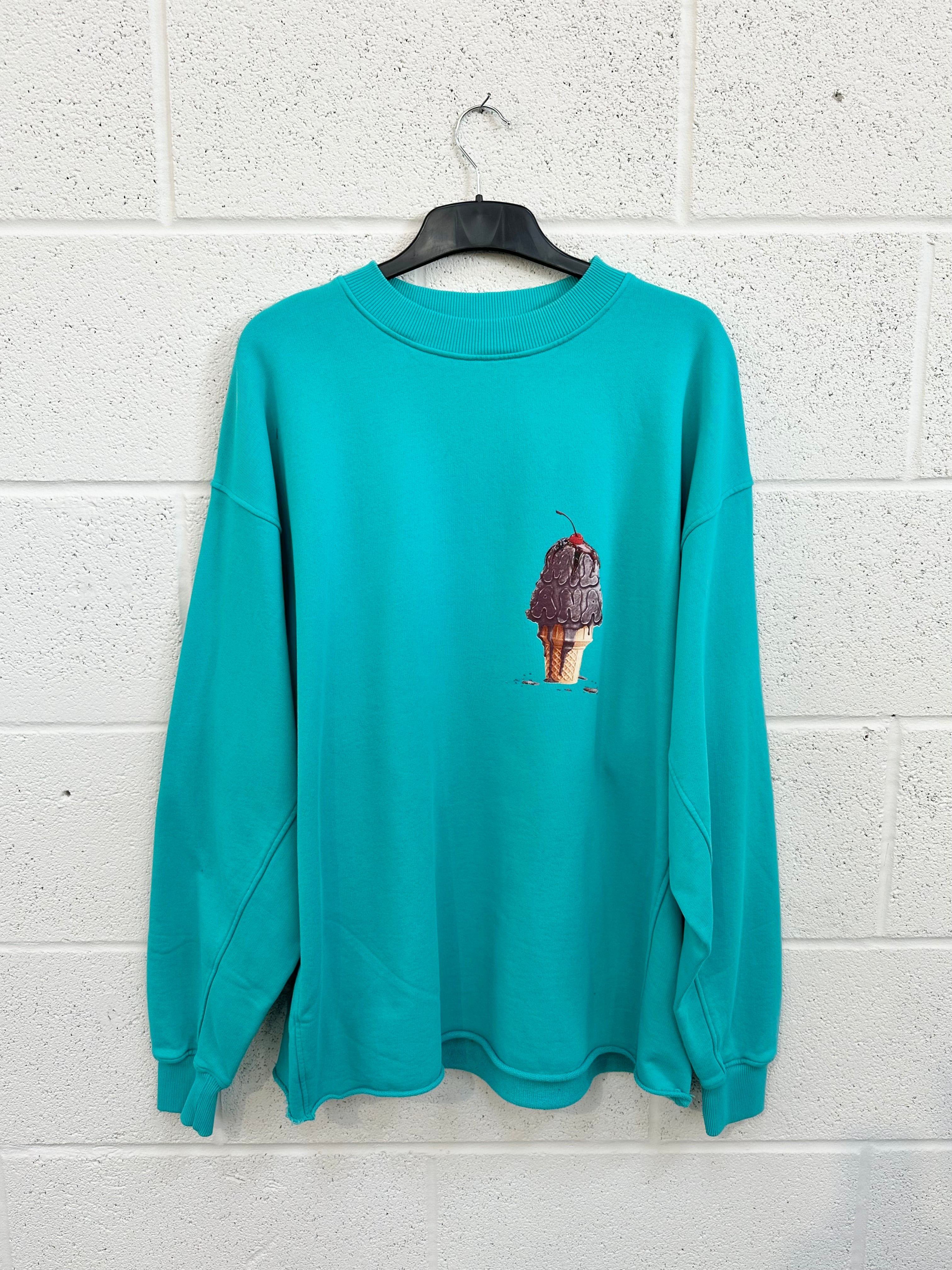 #BB37 Teal Ice Cream Open Hem Sweatshirt.